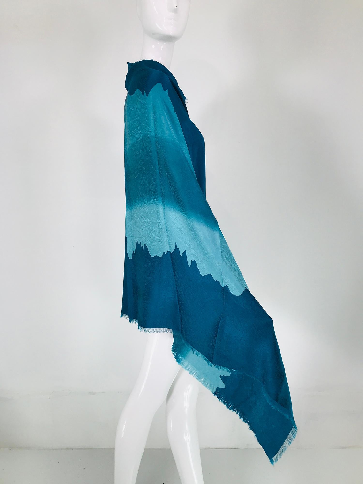 Blue Yves Saint Laurent Rive Gauche X Long Rectangle Textured Silk Scarf/Shawl  For Sale