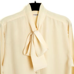 Yves Saint Laurent Rive Gauche YSL 1985s Top FR38 Ecru Silk Ascot Blouse UK10 US