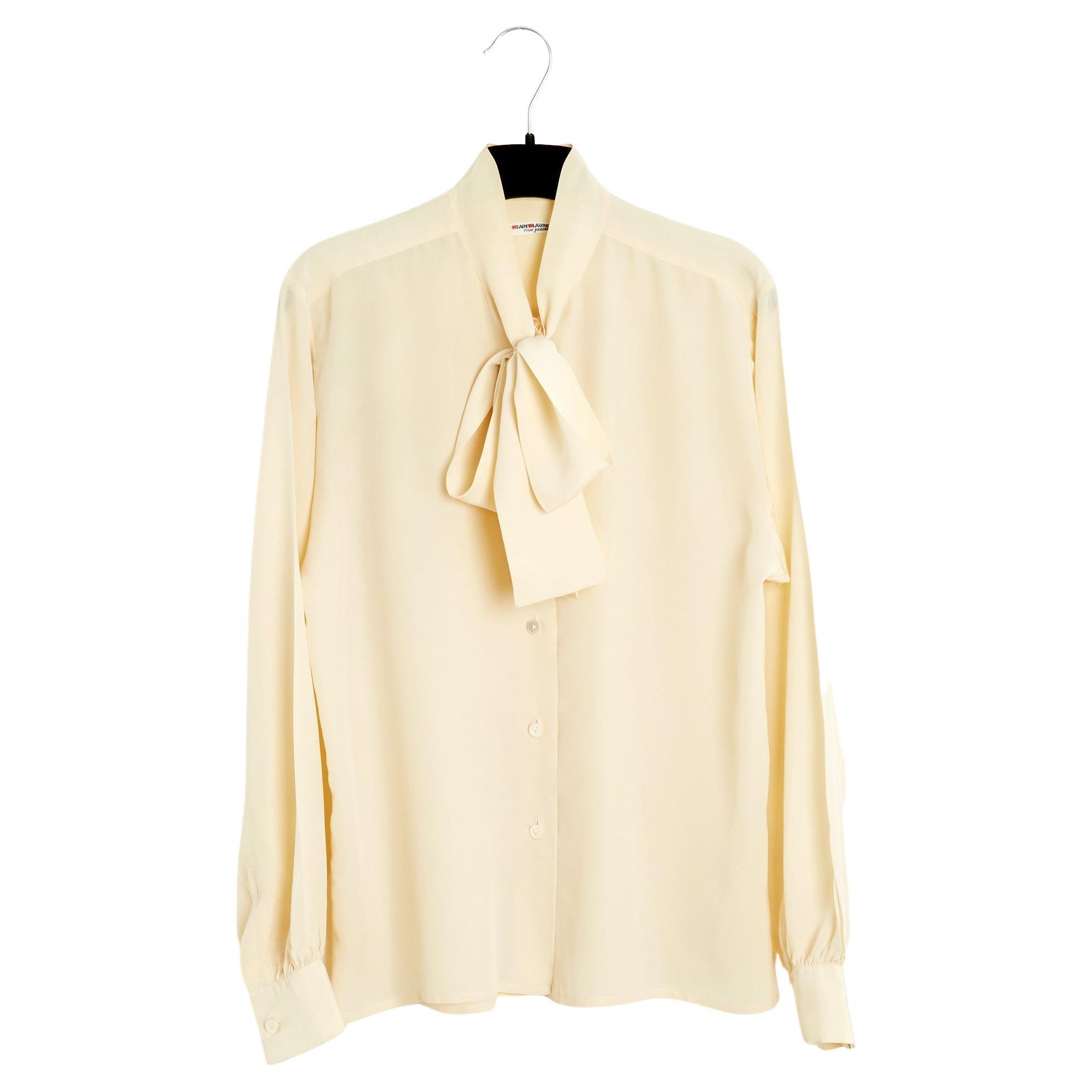Yves Saint Laurent Rive Gauche YSL 1985s Top FR38 Camicetta Ascot in seta ecru UK10 US in vendita