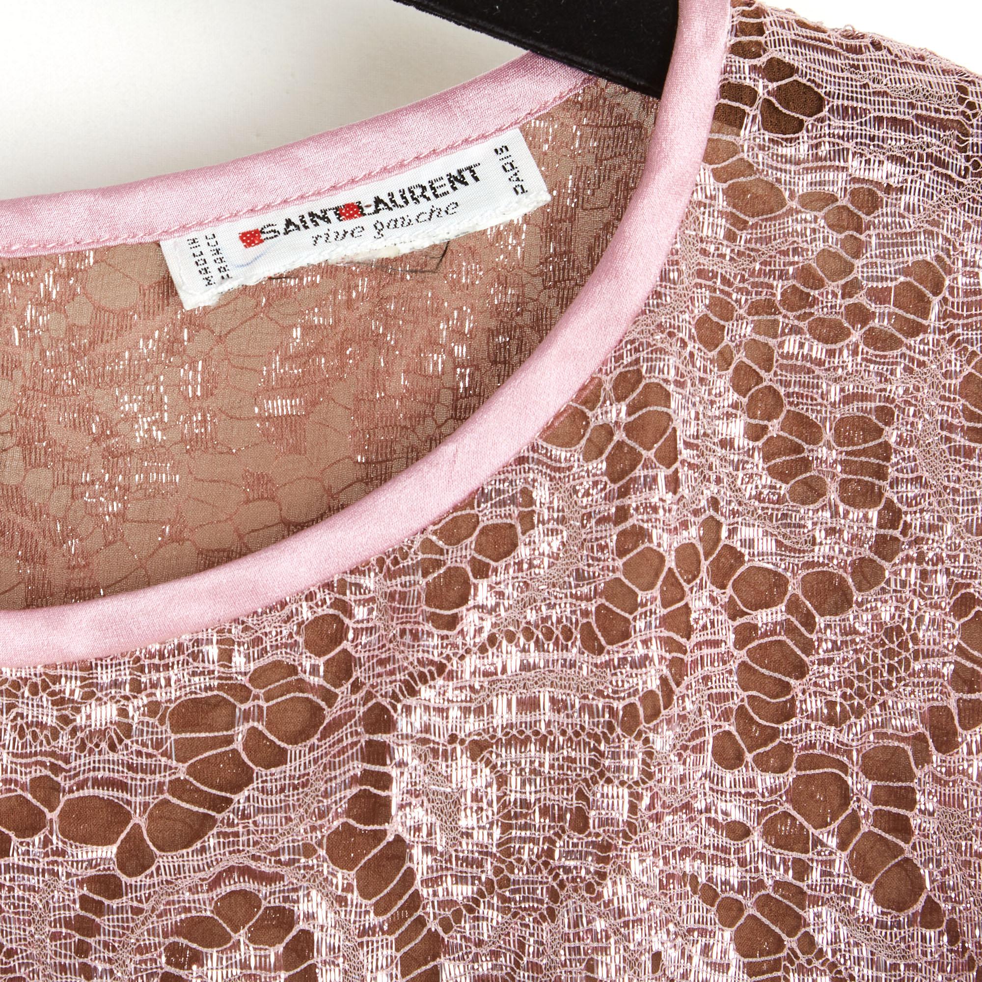 Women's Yves Saint Laurent Rive Gauche YSL 1985s Top FR38 Pink Lace Blouse UK10 US8 For Sale