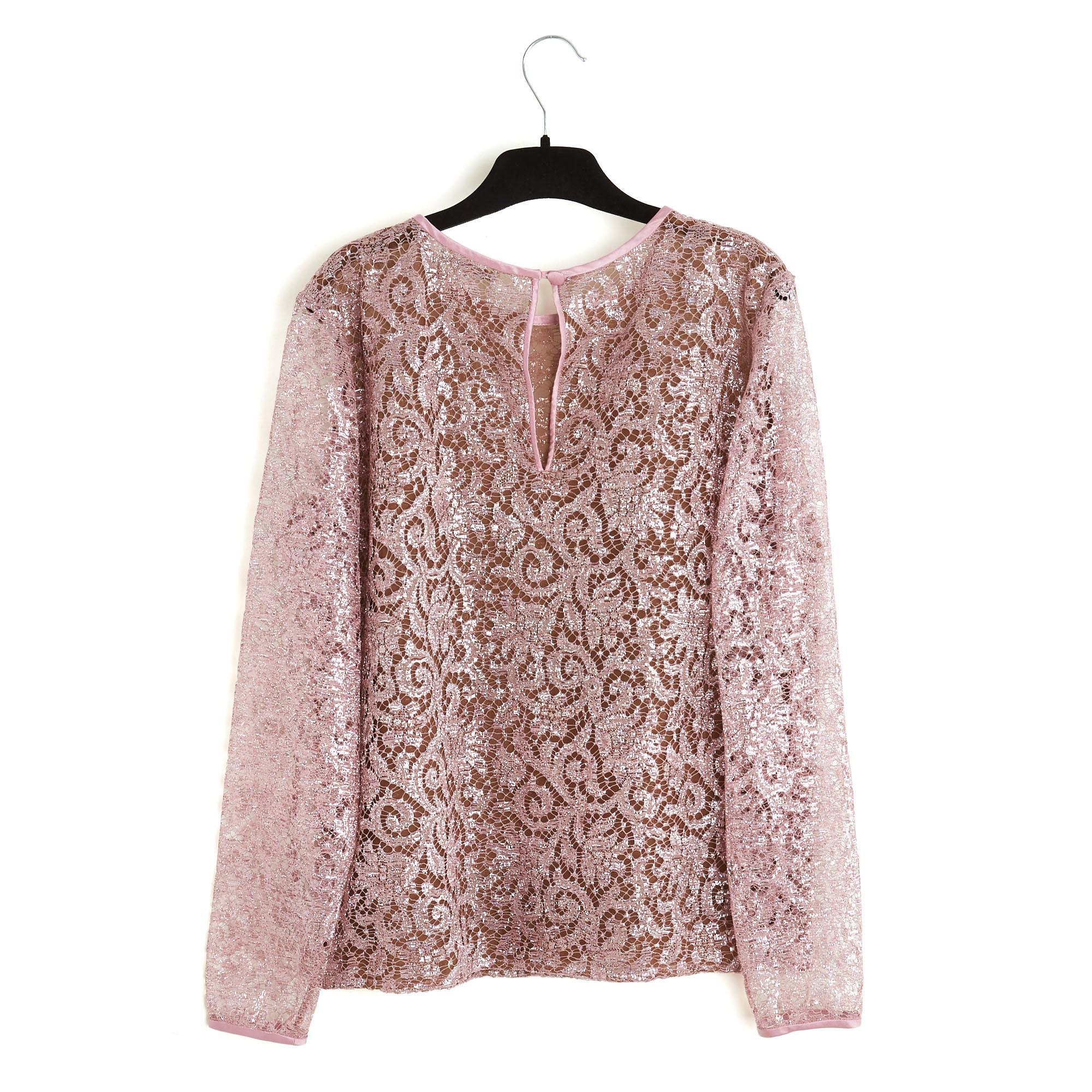 Yves Saint Laurent Rive Gauche YSL 1985s Top FR38 Pink Lace Blouse UK10 US8 For Sale 1