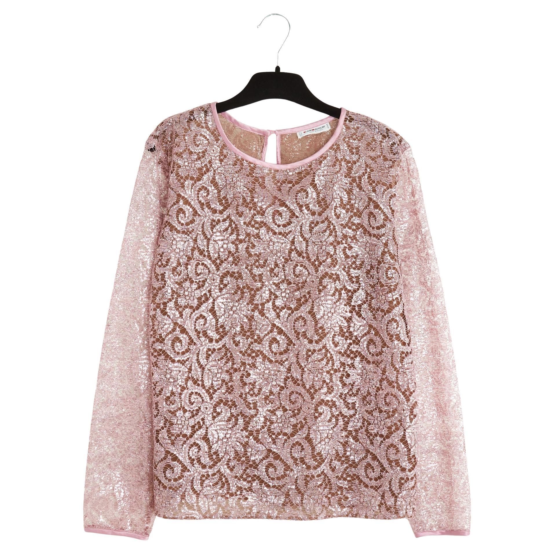 Yves Saint Laurent Rive Gauche YSL 1985s Top FR38 Pink Lace Blouse UK10 US8 For Sale