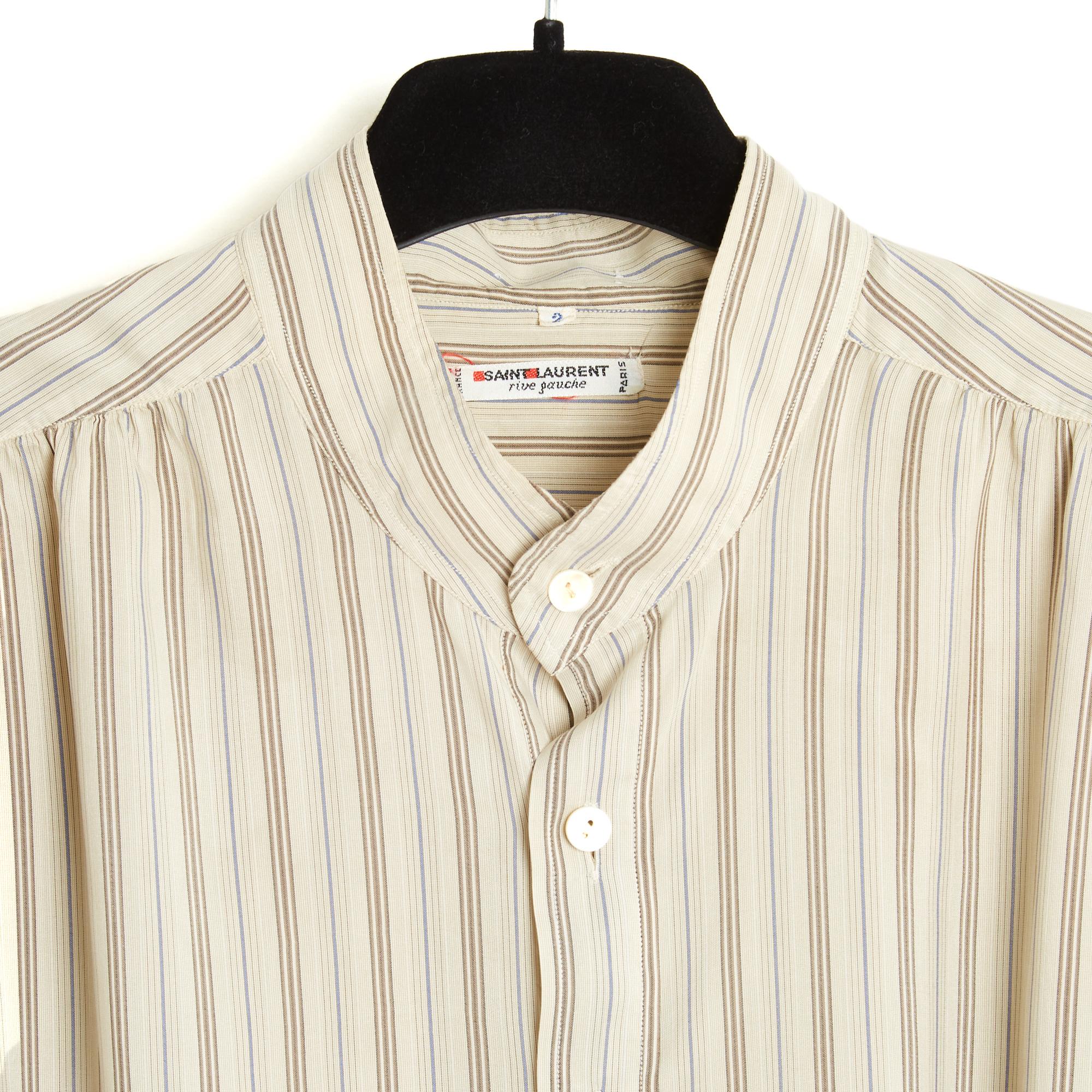 Beige Yves Saint Laurent Rive Gauche YSL 1985s Top FR38 Silk Tunique Blouse UK10 US8