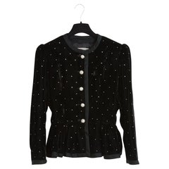 Yves Saint Laurent Rive Gauche YSL 1986 Veste FR30 Black Velvet Peplum Jacket US