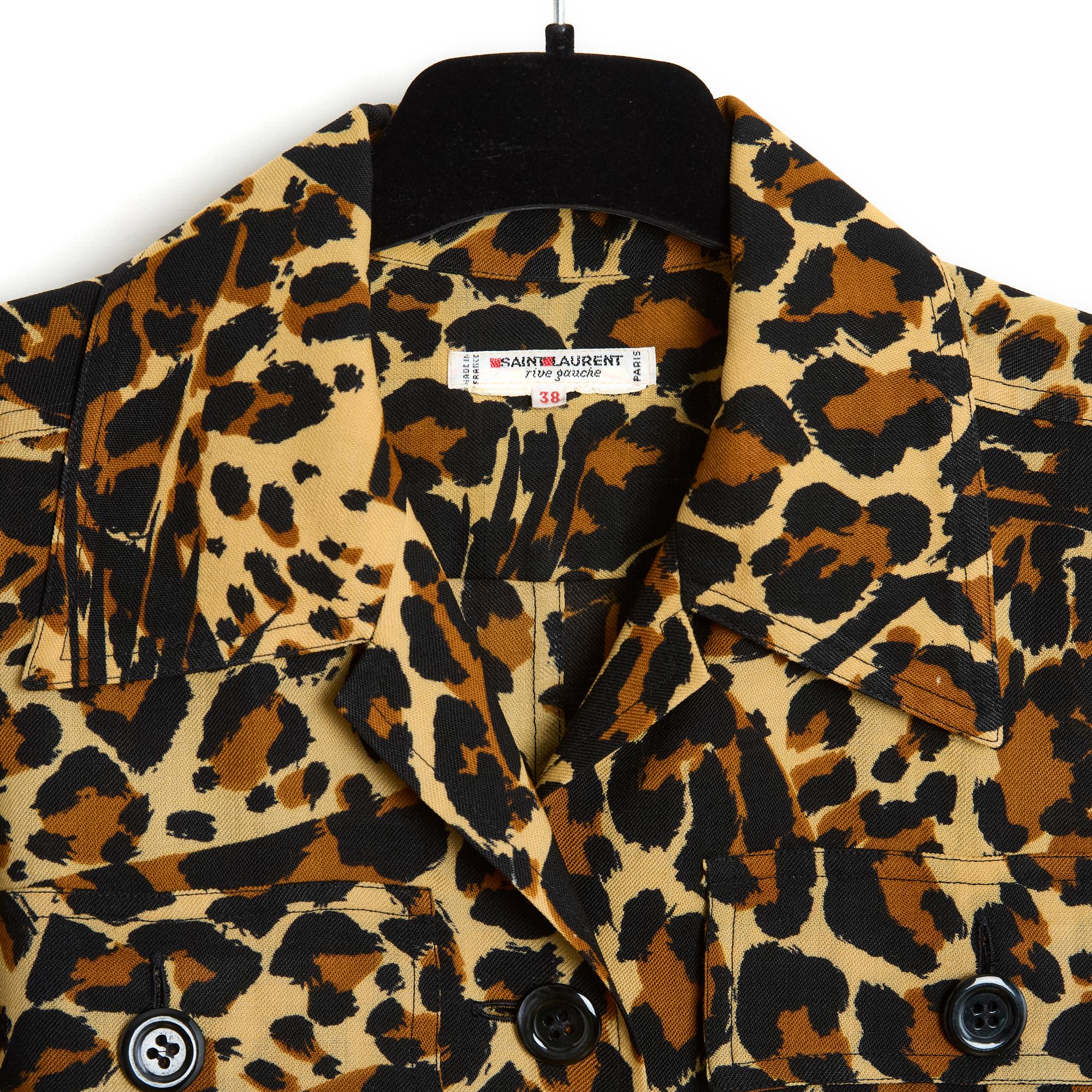 Black Yves Saint Laurent Rive Gauche YSL 80s Top Saharienne FR38 Panther Blouse US8