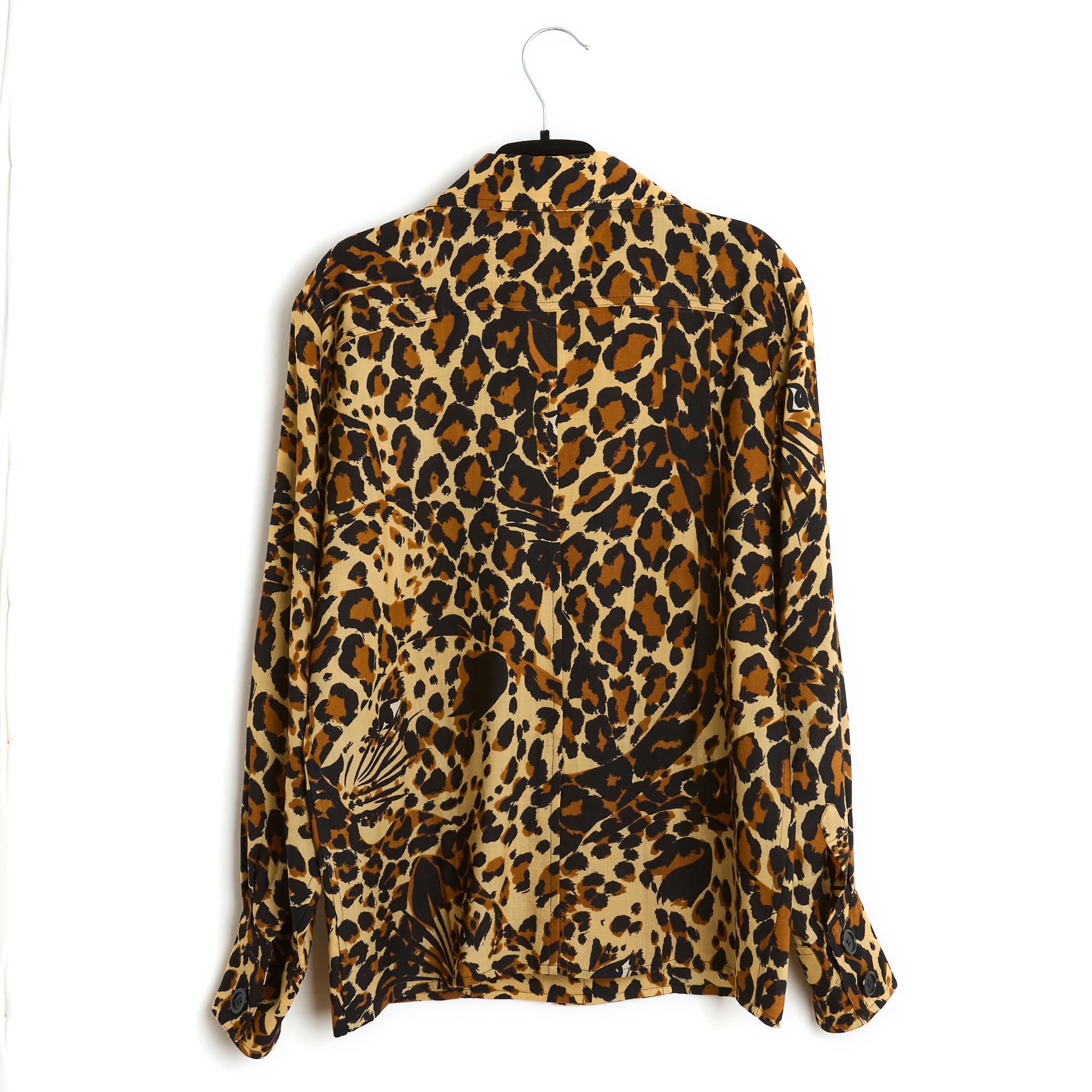 Women's Yves Saint Laurent Rive Gauche YSL 80s Top Saharienne FR38 Panther Blouse US8