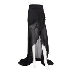 Yves Saint Laurent Rive Gauche YSL Gonna nera in pizzo asimmetrica