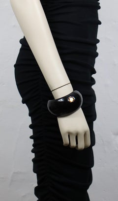 YVES SAINT LAURENT Rive Gauche YSL Black Resin & Crystal Cuff Bracelet