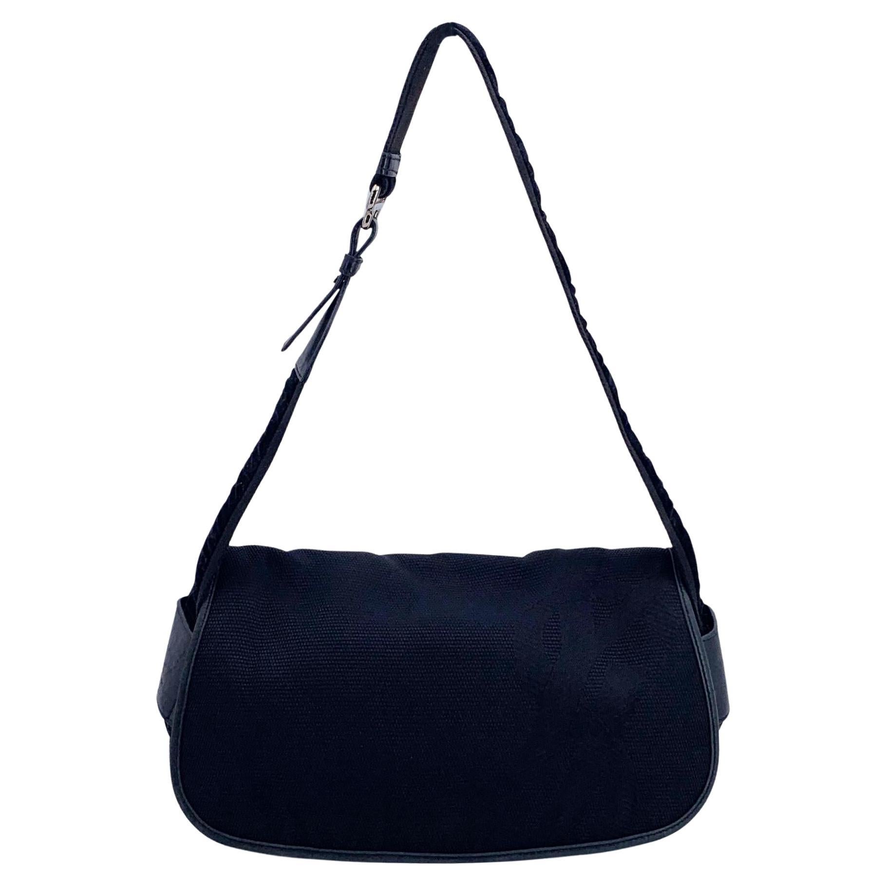 Yves Saint Laurent Rive Gauche YSL Logo Black Canvas Shoulder Bag For Sale