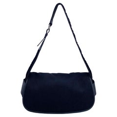 Yves Saint Laurent Rive Gauche YSL Logo Black Canvas Shoulder Bag
