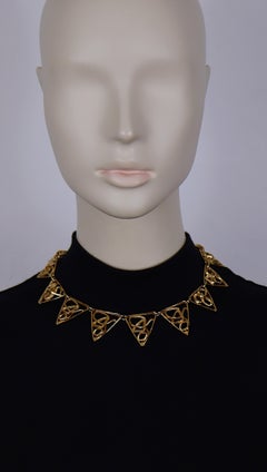 YVES SAINT LAURENT Rive Gauche YSL Vintage Gold Tone Geometric Triangle Necklace