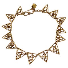 YVES SAINT LAURENT Rive Gauche YSL Vintage Gold Tone Geometric Triangle Necklace