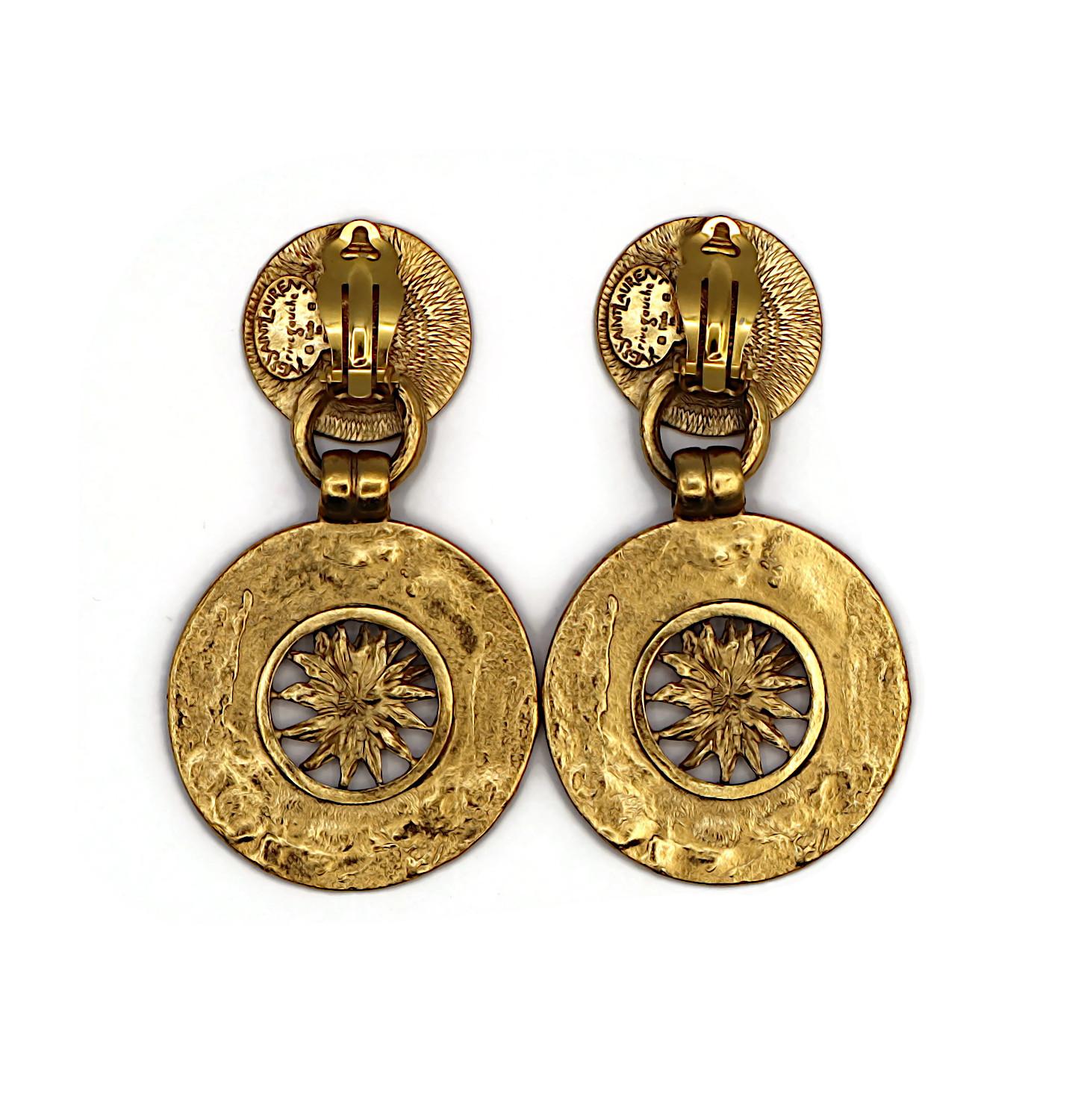 YVES SAINT LAURENT Rive Gauche YSL Vintage Sun Disc Dangling Earrings For Sale 1