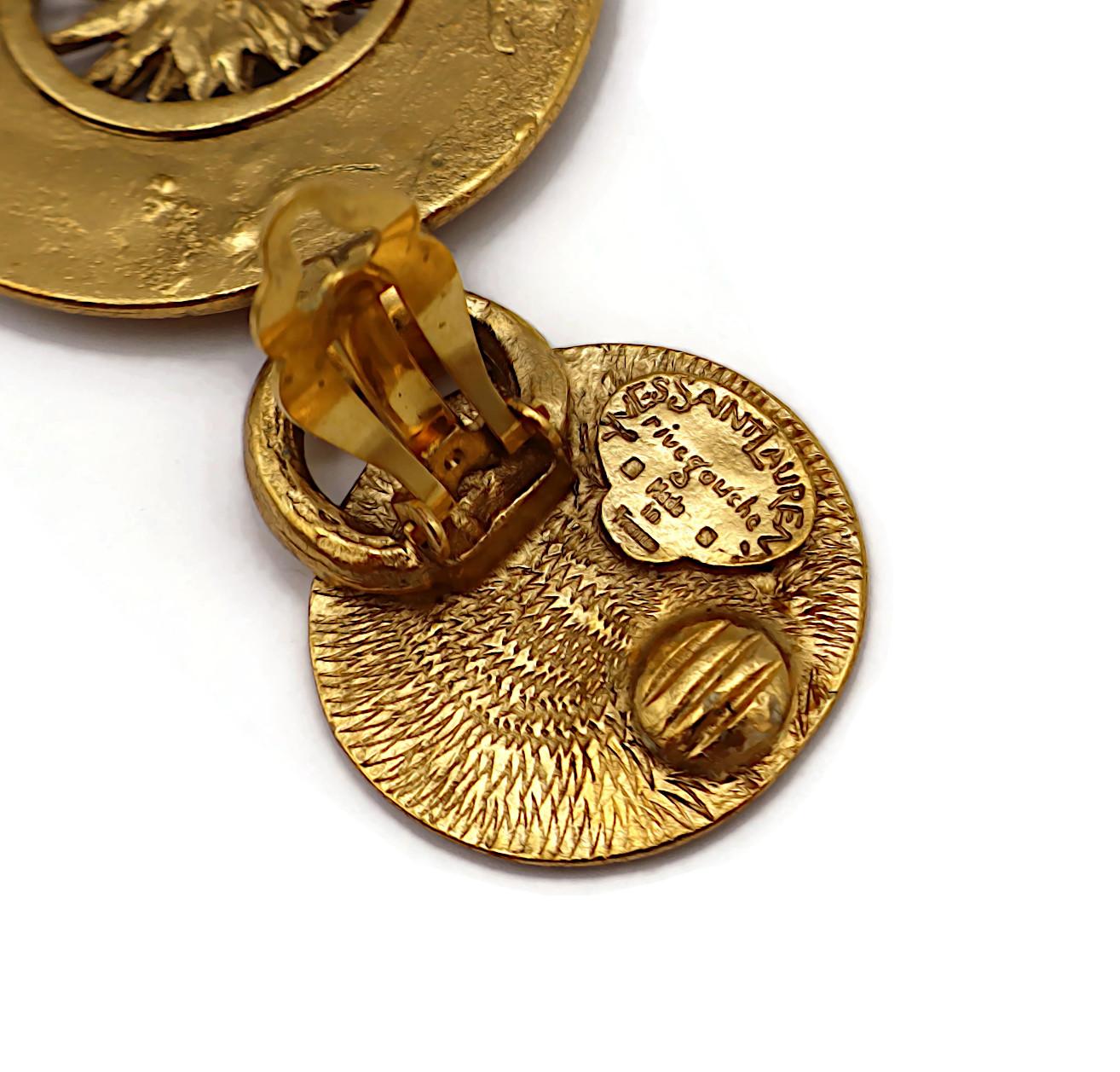 YVES SAINT LAURENT Rive Gauche YSL Vintage Sun Disc Dangling Earrings For Sale 2