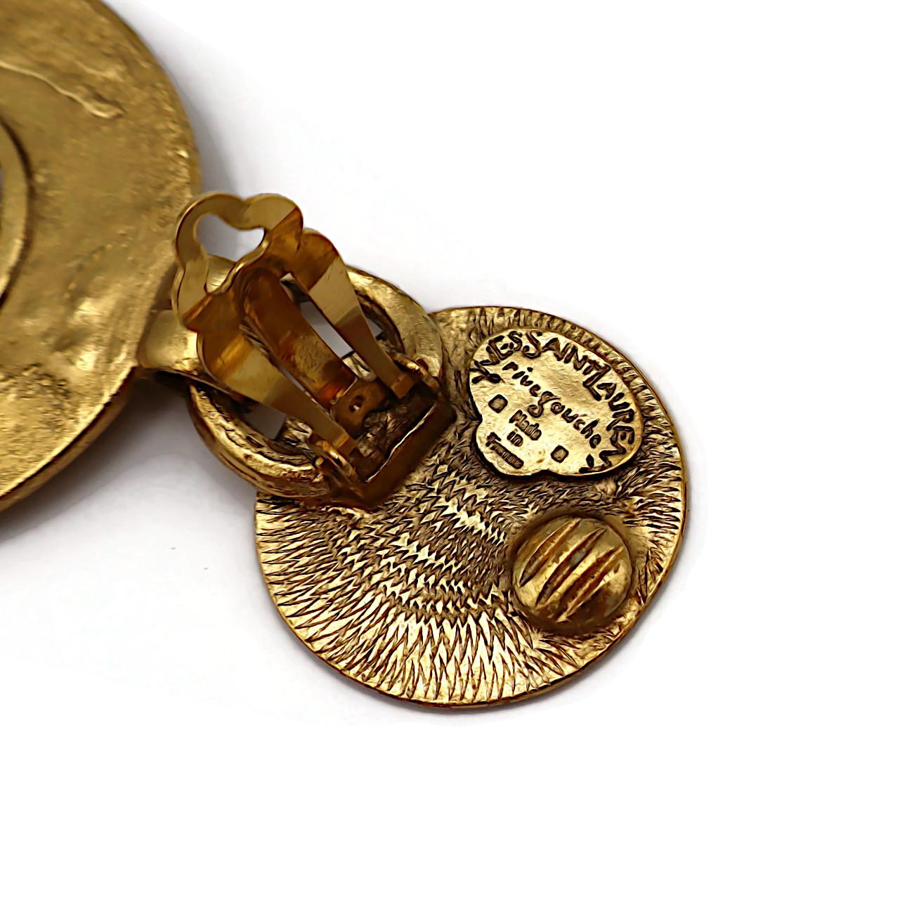 YVES SAINT LAURENT Rive Gauche YSL Vintage Sun Disc Dangling Earrings For Sale 3