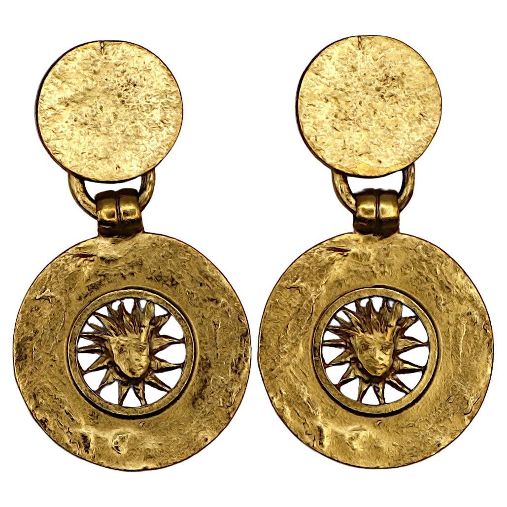 YVES SAINT LAURENT Rive Gauche YSL Vintage Sun Disc Dangling Earrings