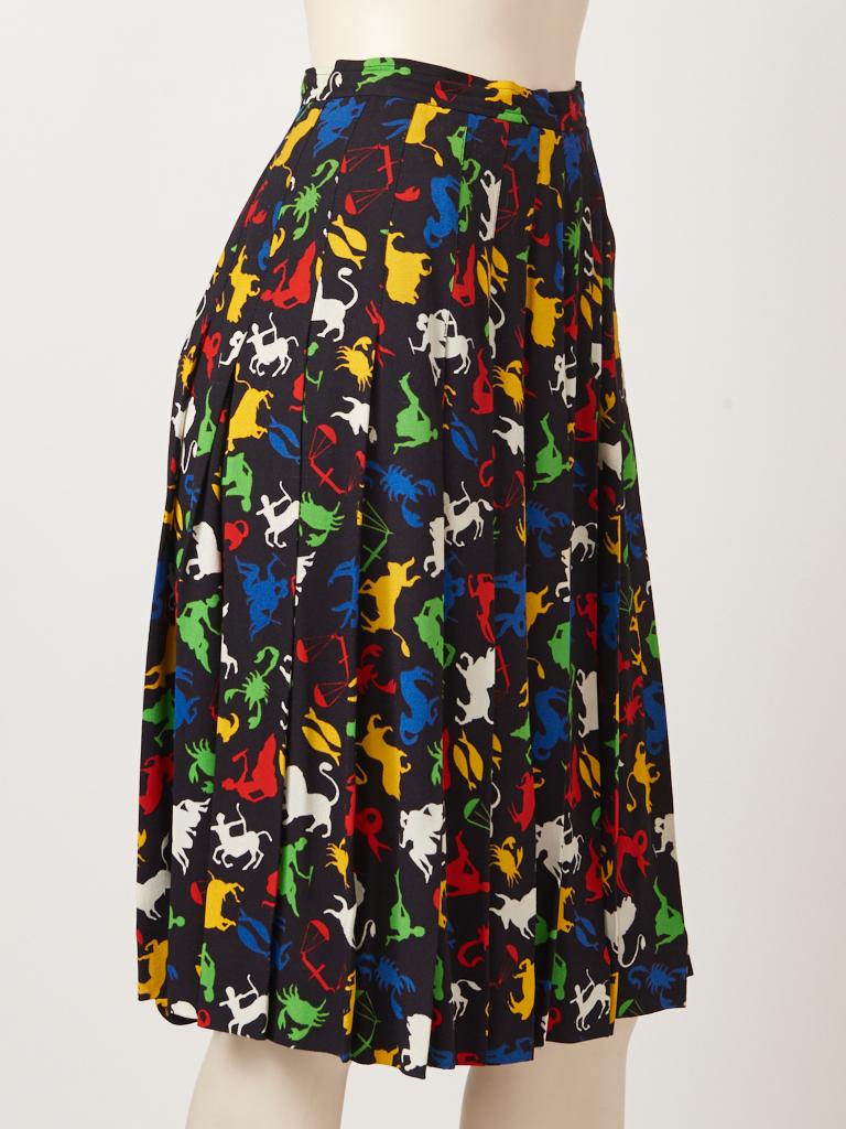 Yves Saint Laurent Rive Gauche Zodiac Pattern Skirt Late 70's In Good Condition In New York, NY