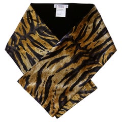 Yves Saint Laurent Rive Gauge 1990s Tiger Print Velvet Scarf Golden