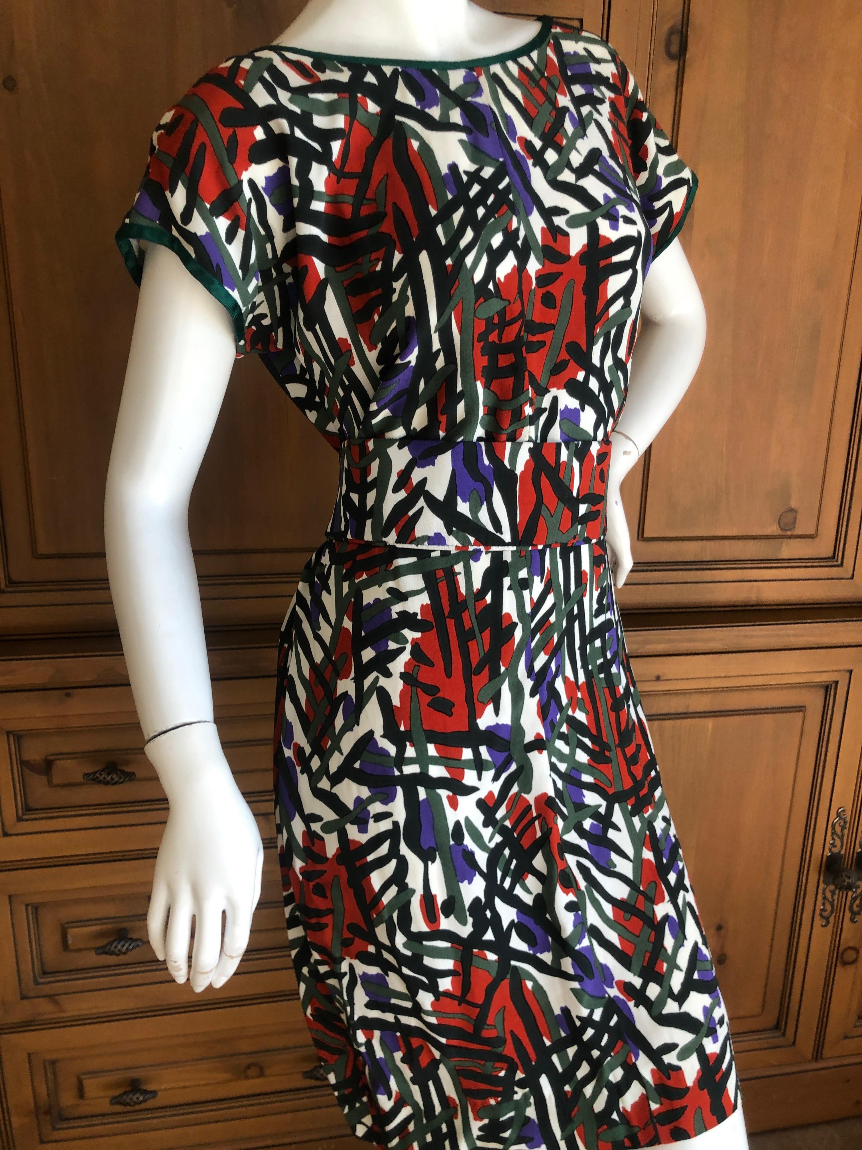 Yves Saint Laurent Rive Guache Vintage 1970's Belted Dress with Low Cut Back In Excellent Condition For Sale In Cloverdale, CA