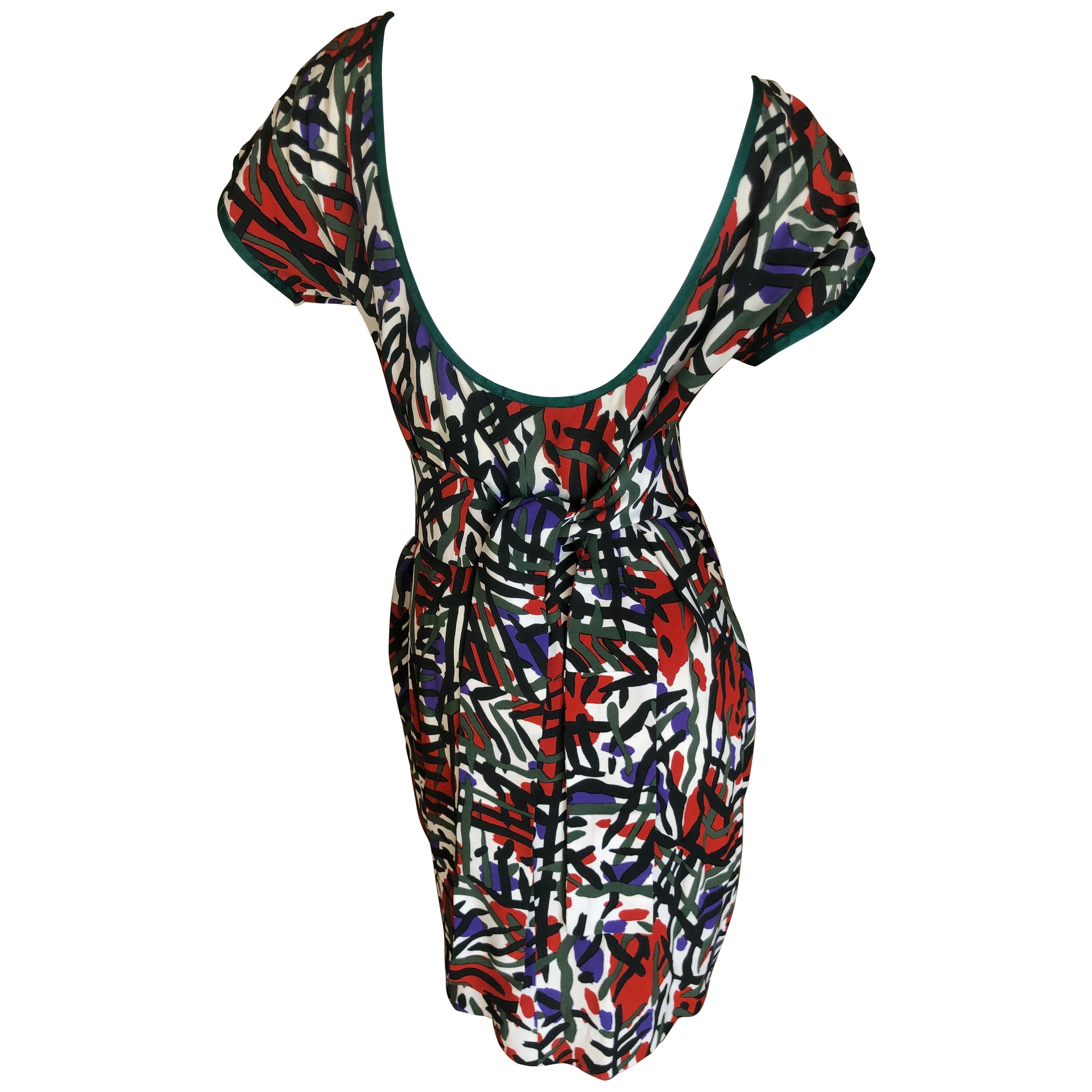 Yves Saint Laurent Rive Guache Vintage 1970's Belted Dress with Low Cut Back For Sale