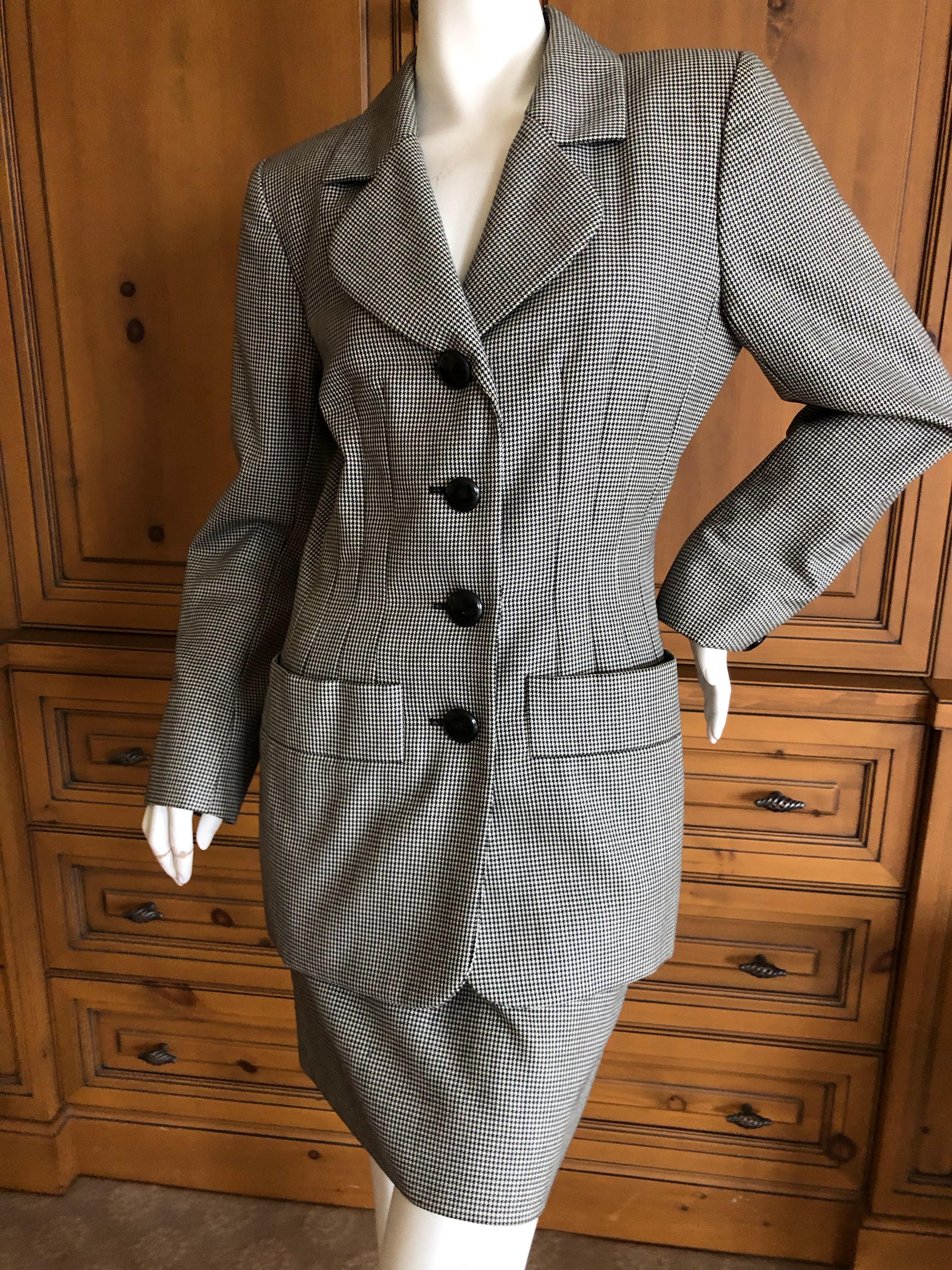 Yves Saint Laurent Rive Guache Vintage 1980's Houndstooth Suit In Excellent Condition For Sale In Cloverdale, CA