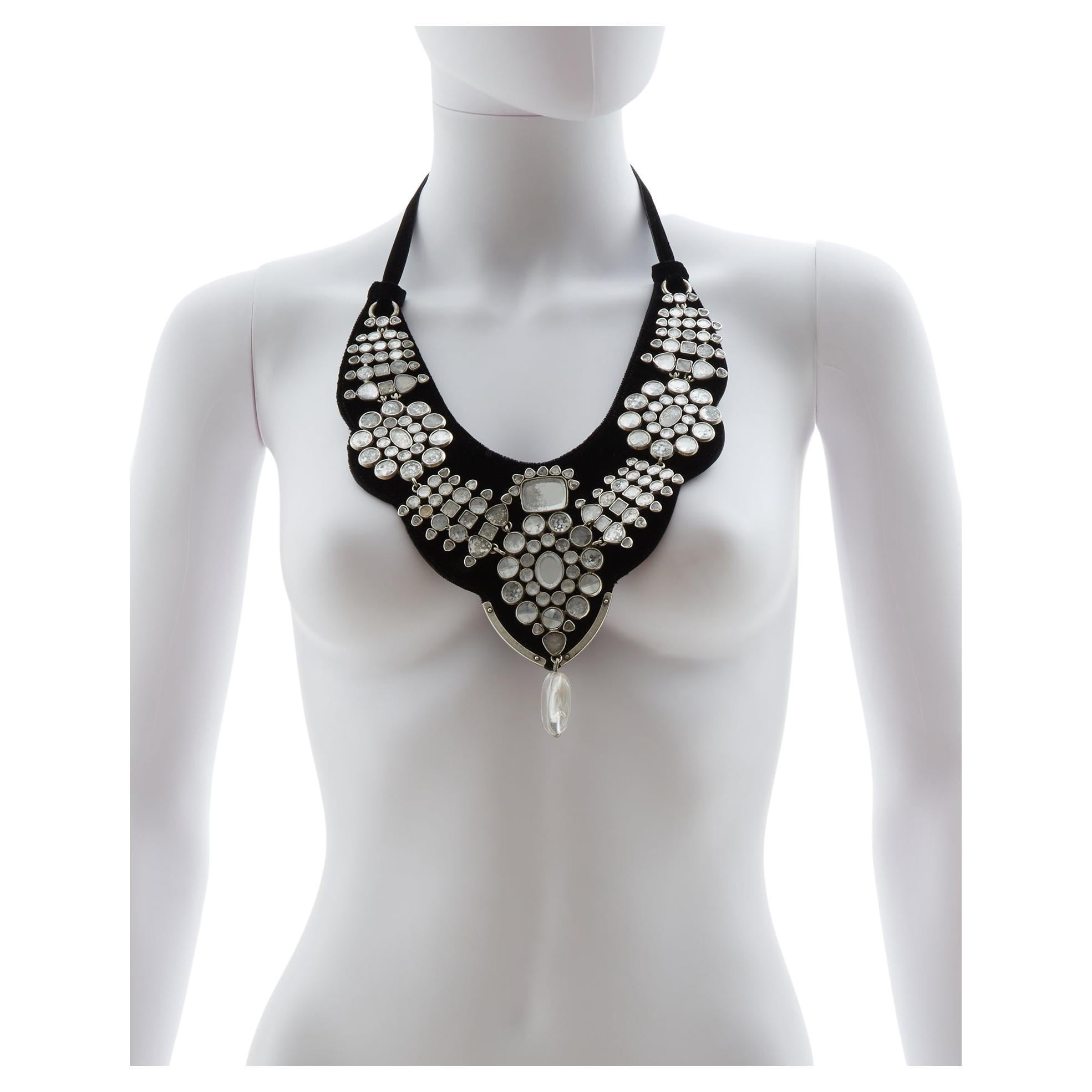 Yves Saint Laurent Rocca crystal collier on velvet breastplate, fw 2002 For Sale