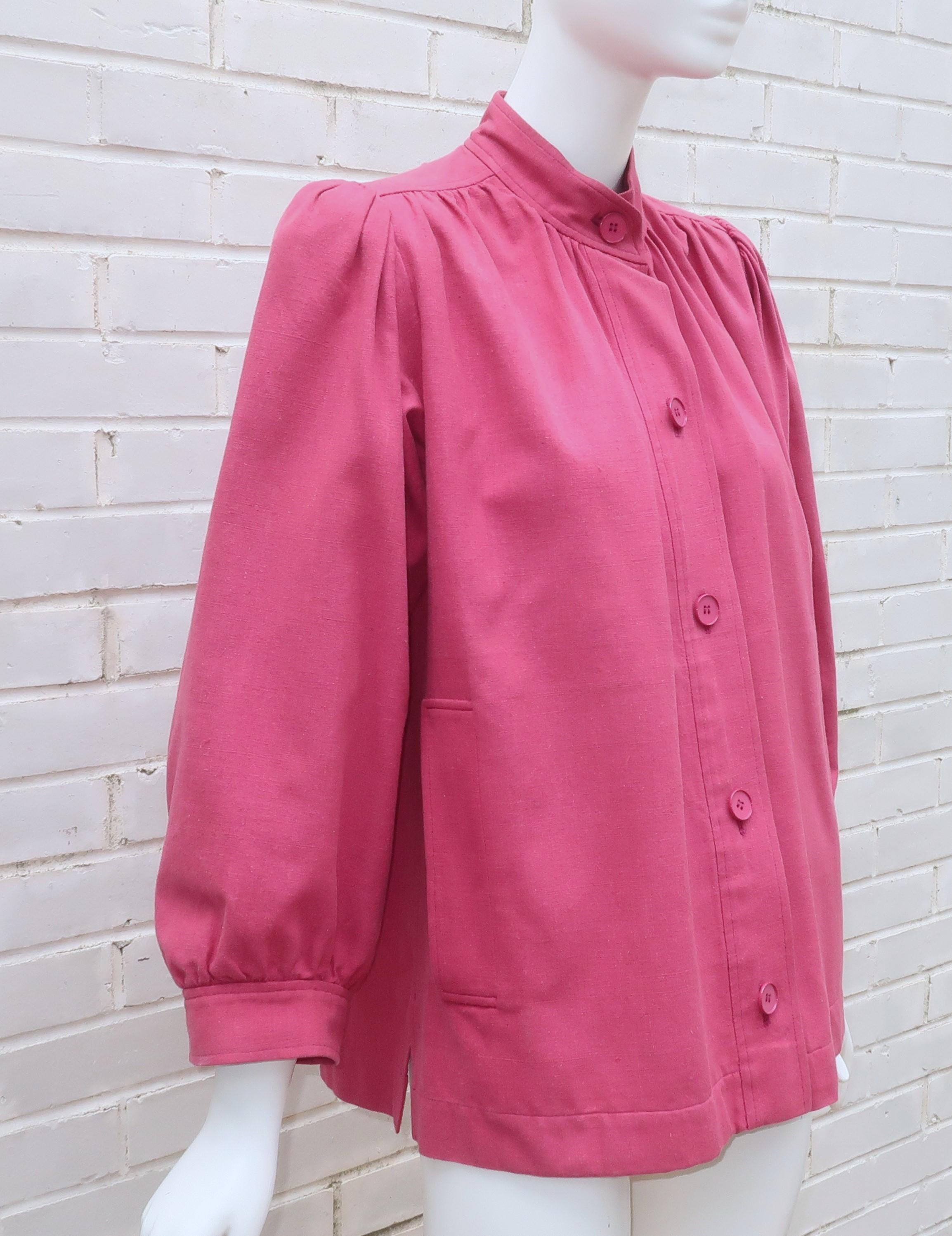 Yves Saint Laurent Rose Pink Cotton Canvas Jacket, 1970's In Good Condition For Sale In Atlanta, GA