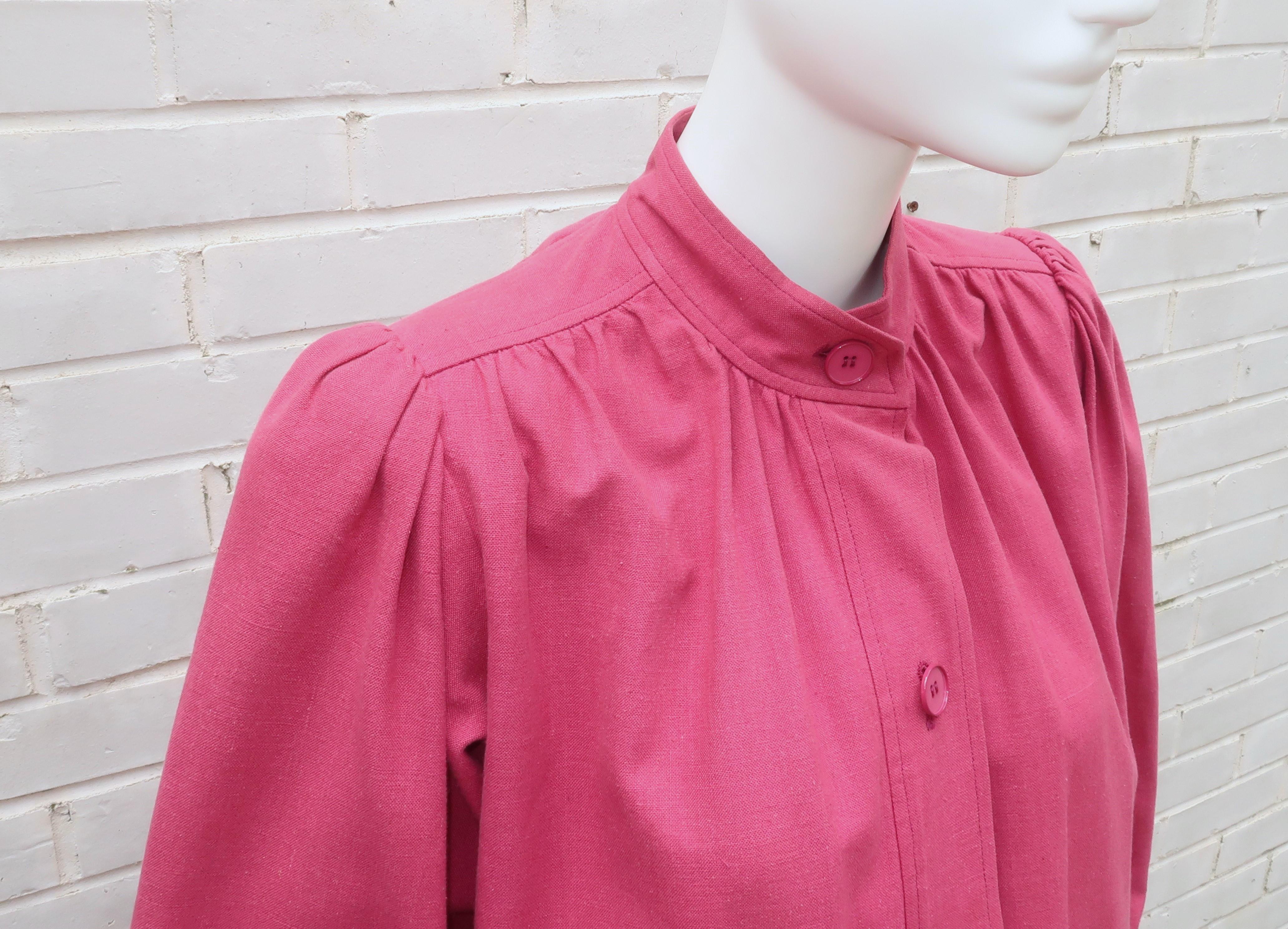 Women's Yves Saint Laurent Rose Pink Cotton Canvas Jacket, 1970's For Sale