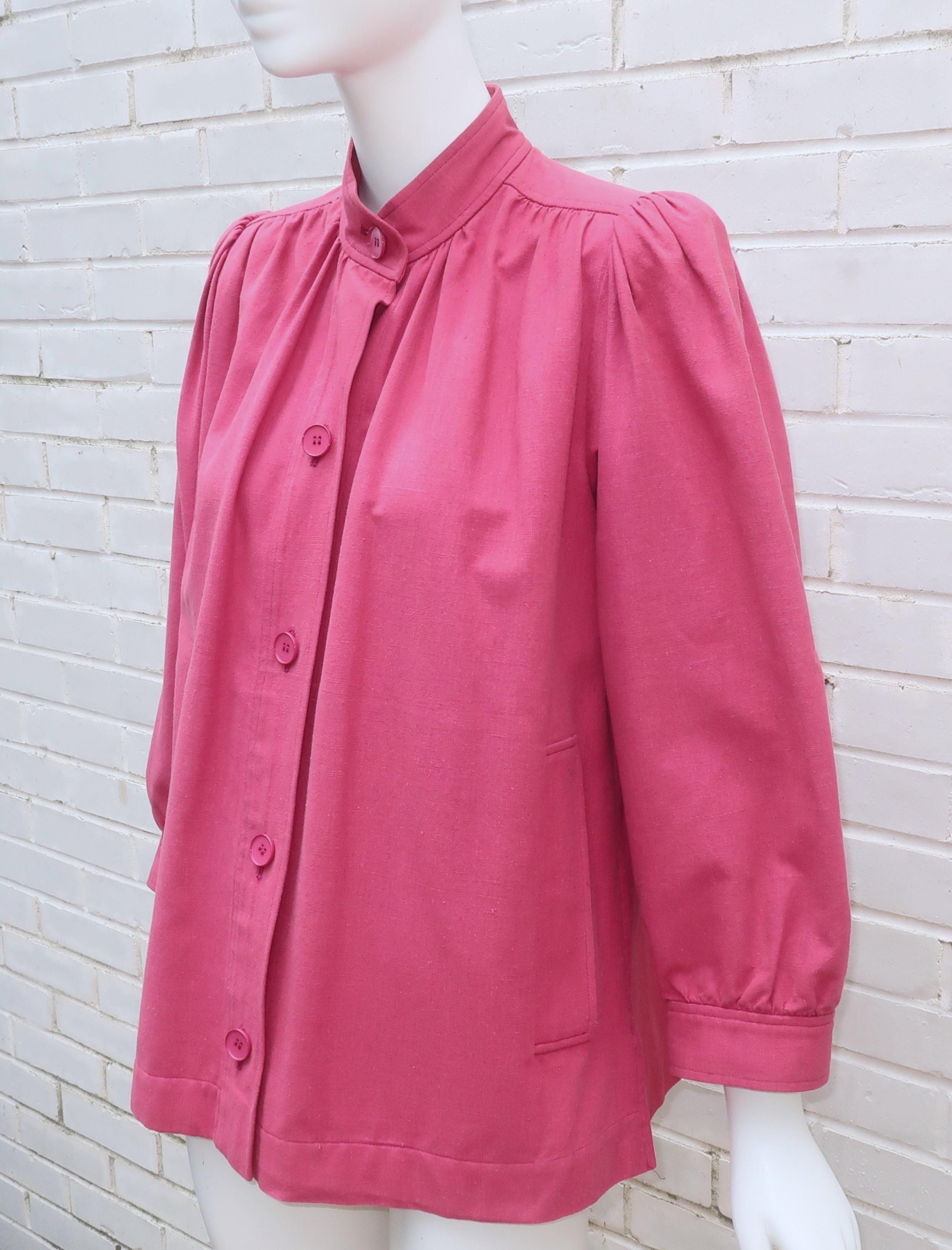 Yves Saint Laurent Rose Pink Cotton Canvas Jacket, 1970's For Sale 2