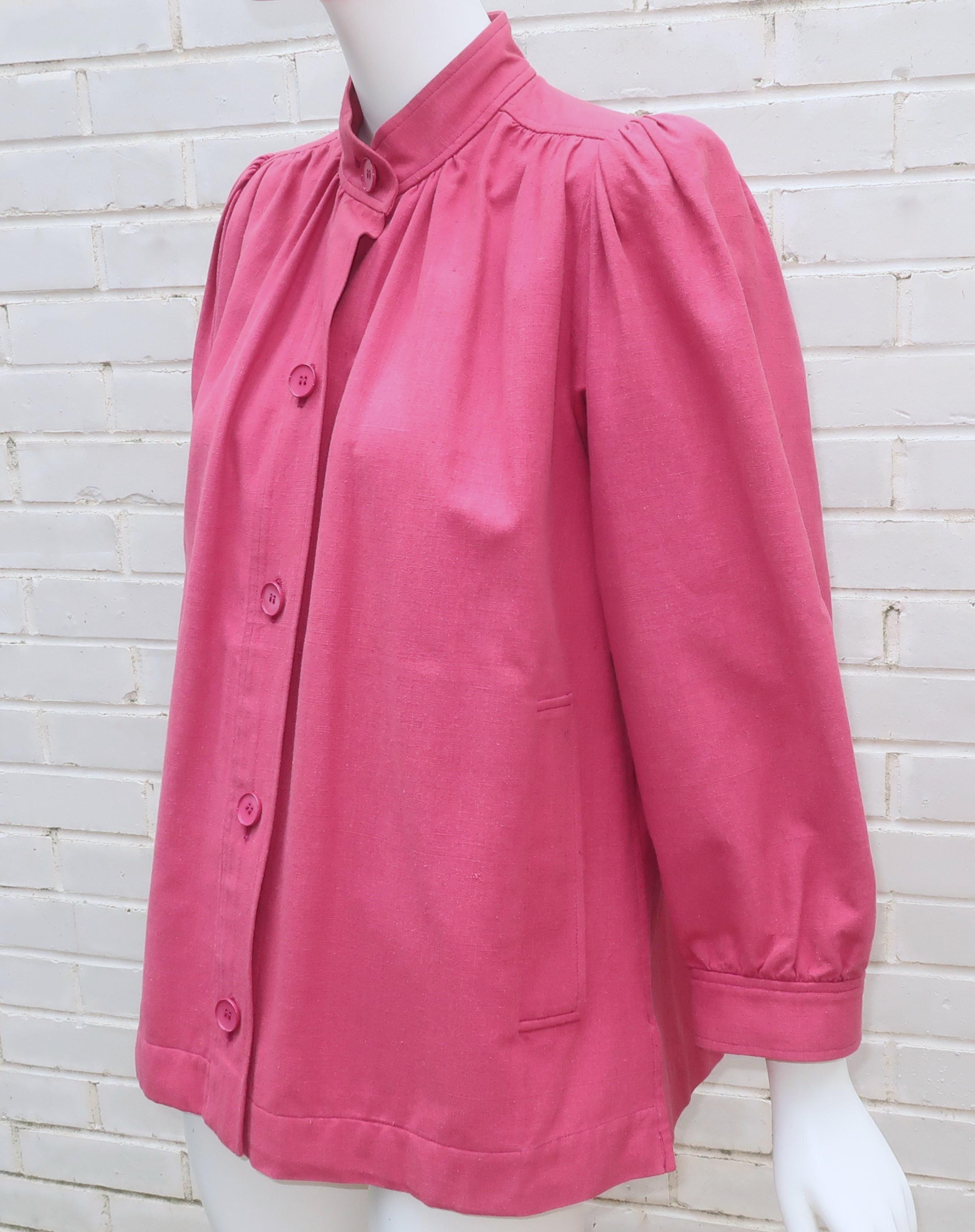 Yves Saint Laurent Rose Pink Cotton Canvas Jacket, 1970's For Sale 4