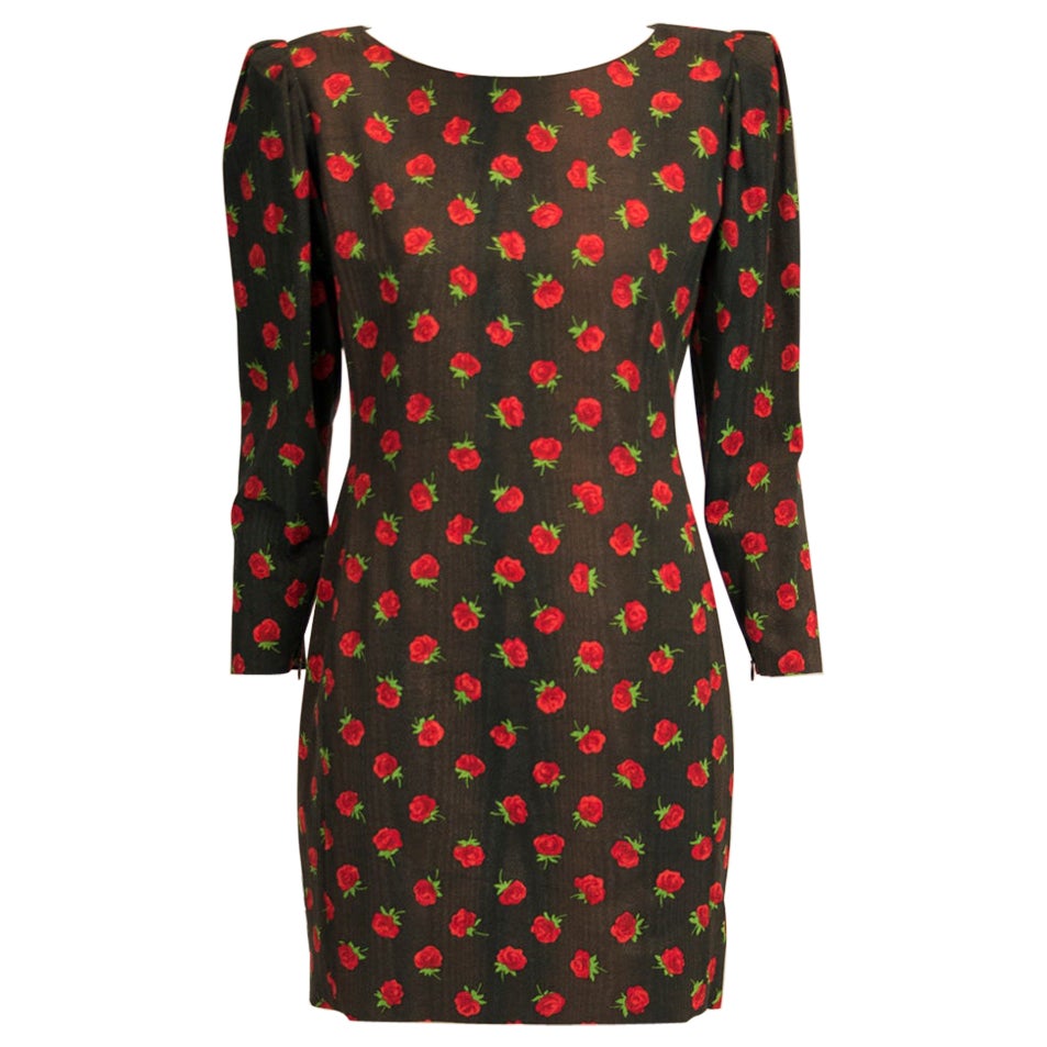 Yves Saint Laurent Cocktailkleid aus Moiré mit Rosendruck, ca. 1989-1992