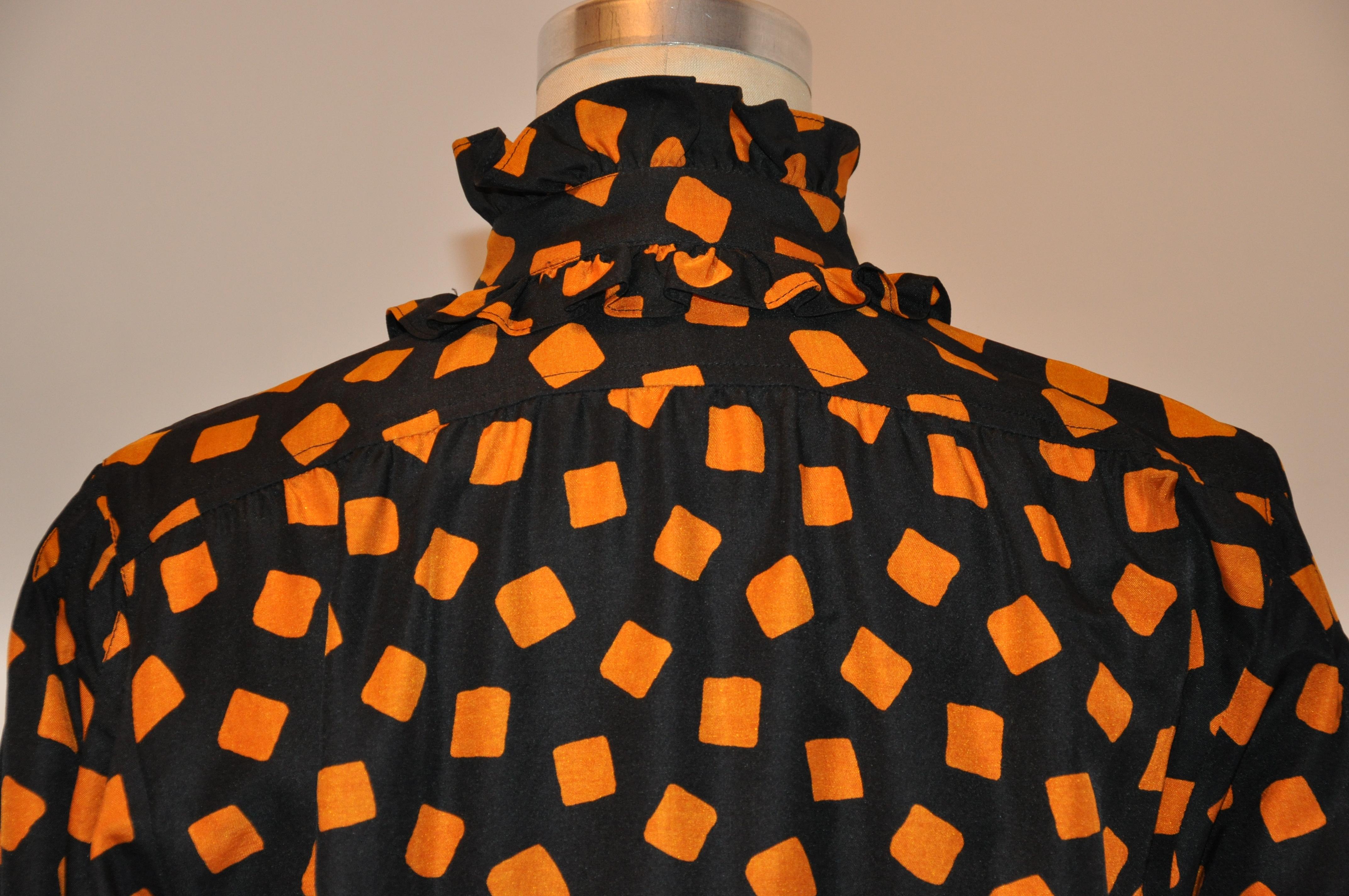 Yves Saint Laurent Ruffled Black w/Warm Brown Silk Dress For Sale 5