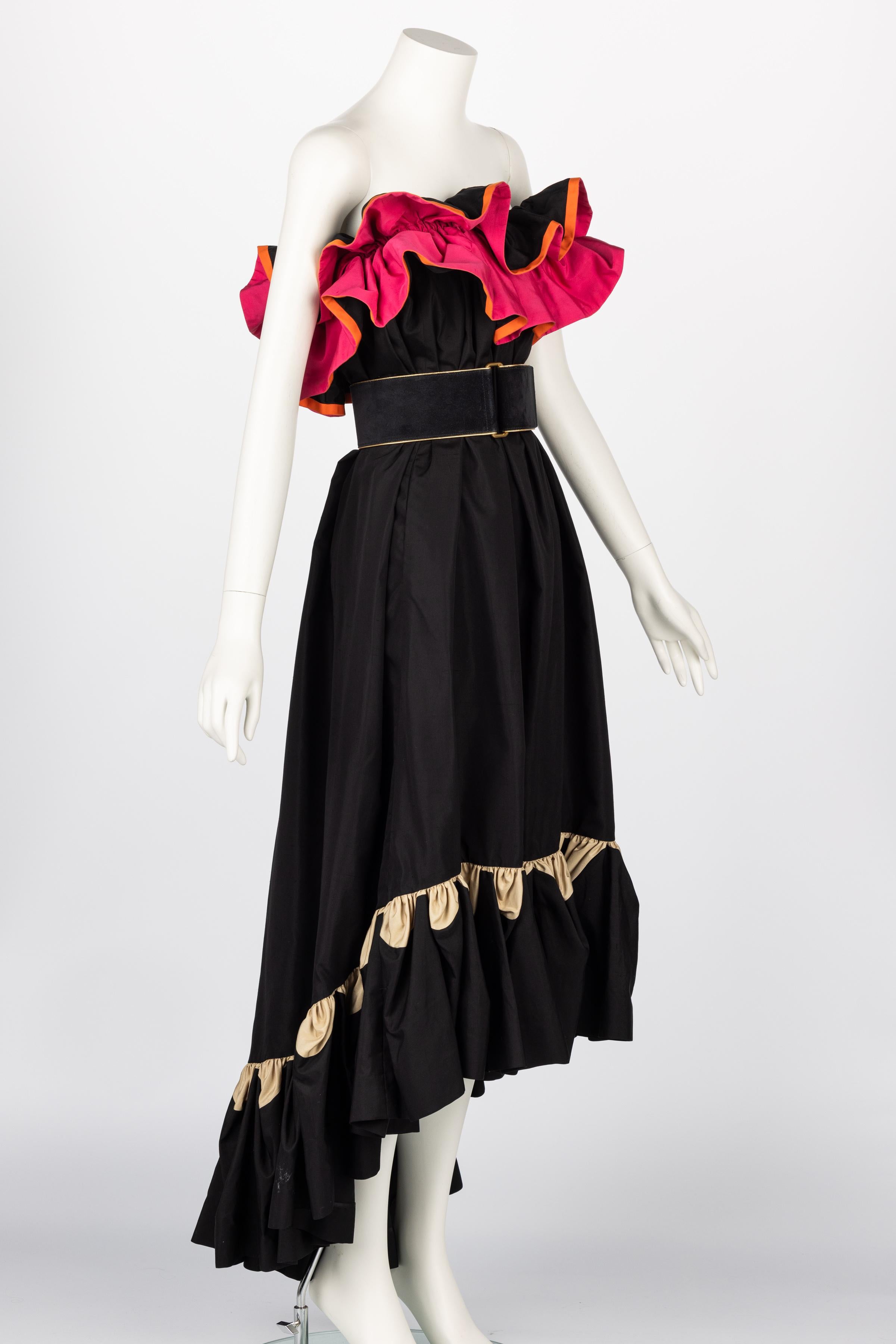 Yves Saint Laurent Runway Balck & Pink Flamenco Dress YSL , Spring 2011 In Excellent Condition For Sale In Boca Raton, FL