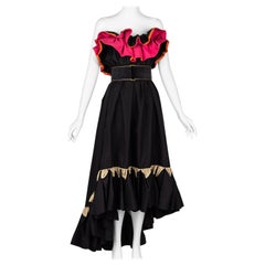 Used Yves Saint Laurent Runway Balck & Pink Flamenco Dress YSL , Spring 2011