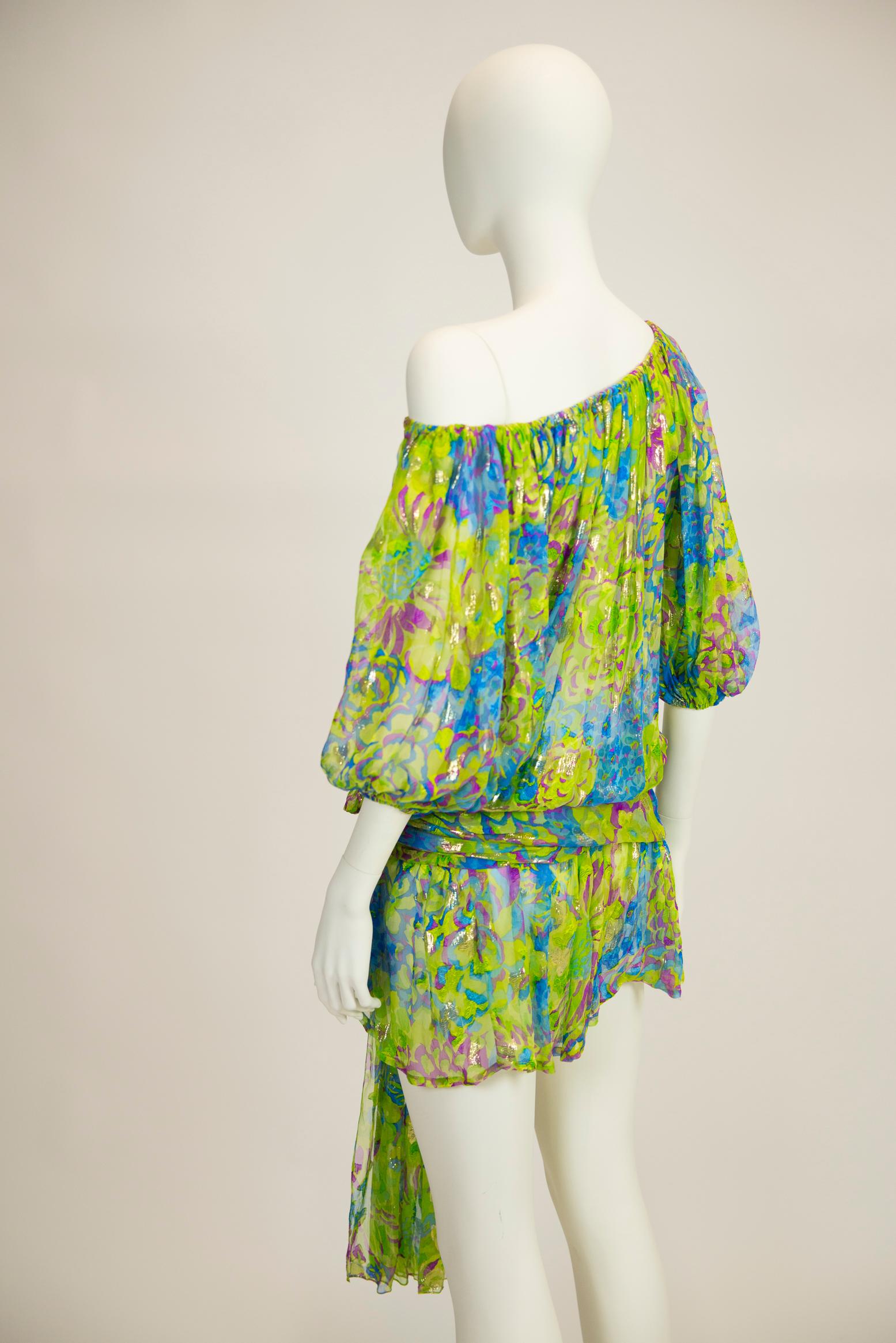 Yves Saint Laurent Runway Floral-Print Silk Chiffon Mini Dress Or Top, SS 1990 5