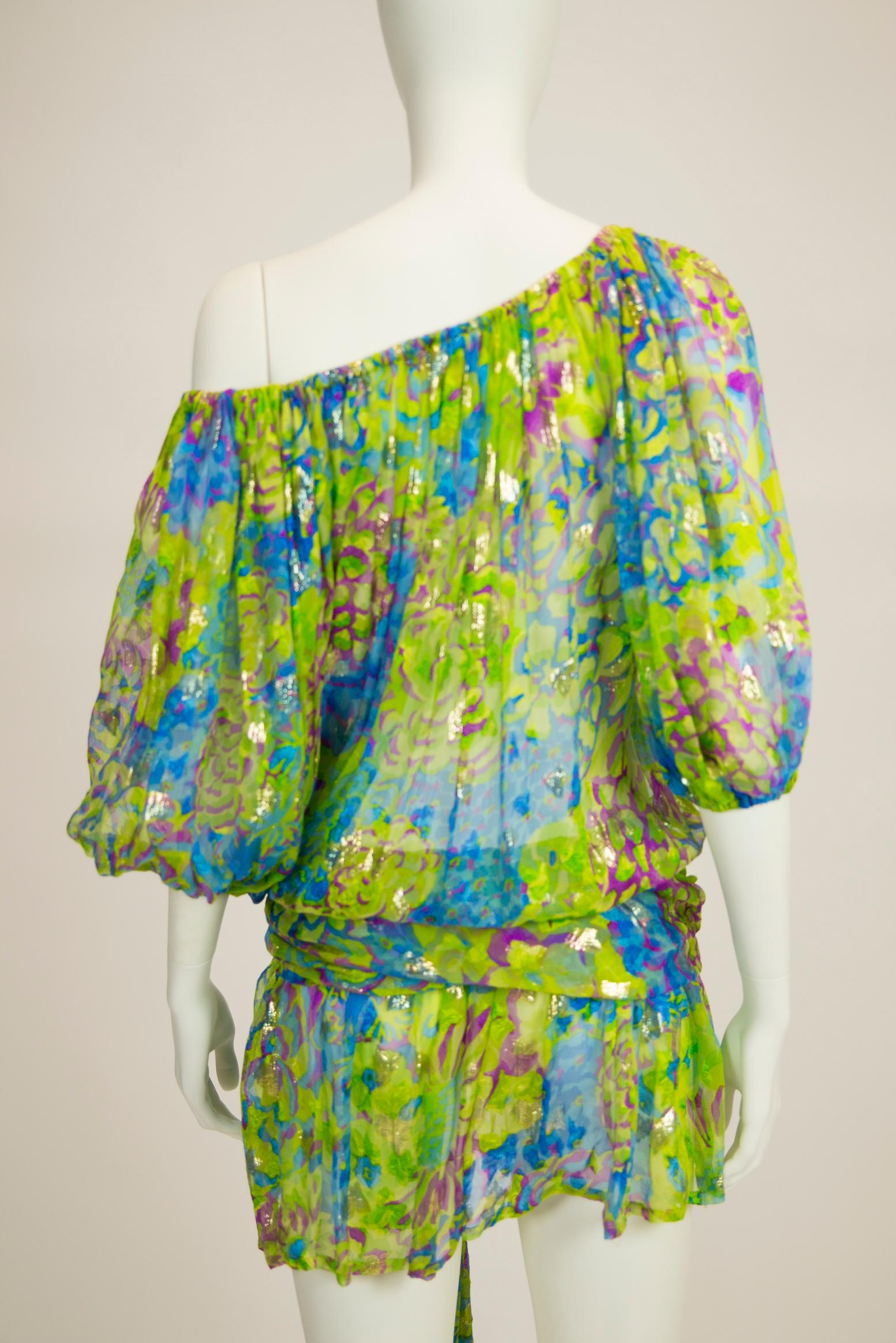 Yves Saint Laurent Runway Floral-Print Silk Chiffon Mini Dress Or Top, SS 1990 7