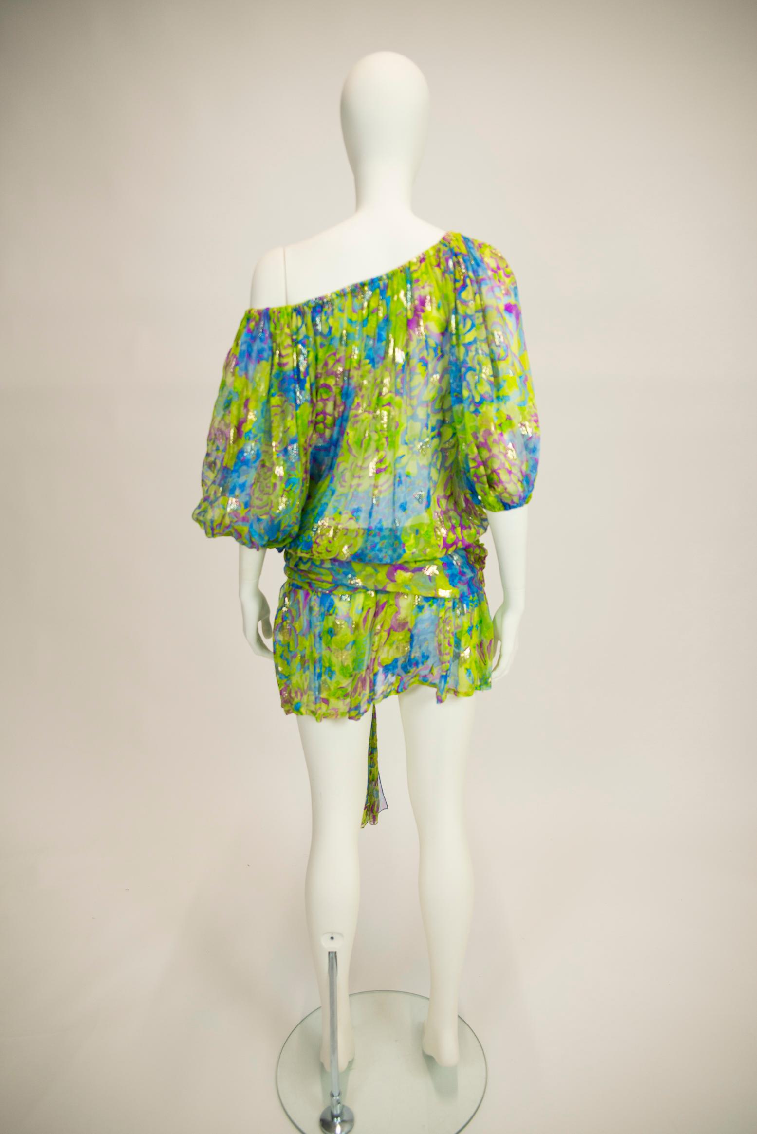 Yves Saint Laurent Runway Floral-Print Silk Chiffon Mini Dress Or Top, SS 1990 8