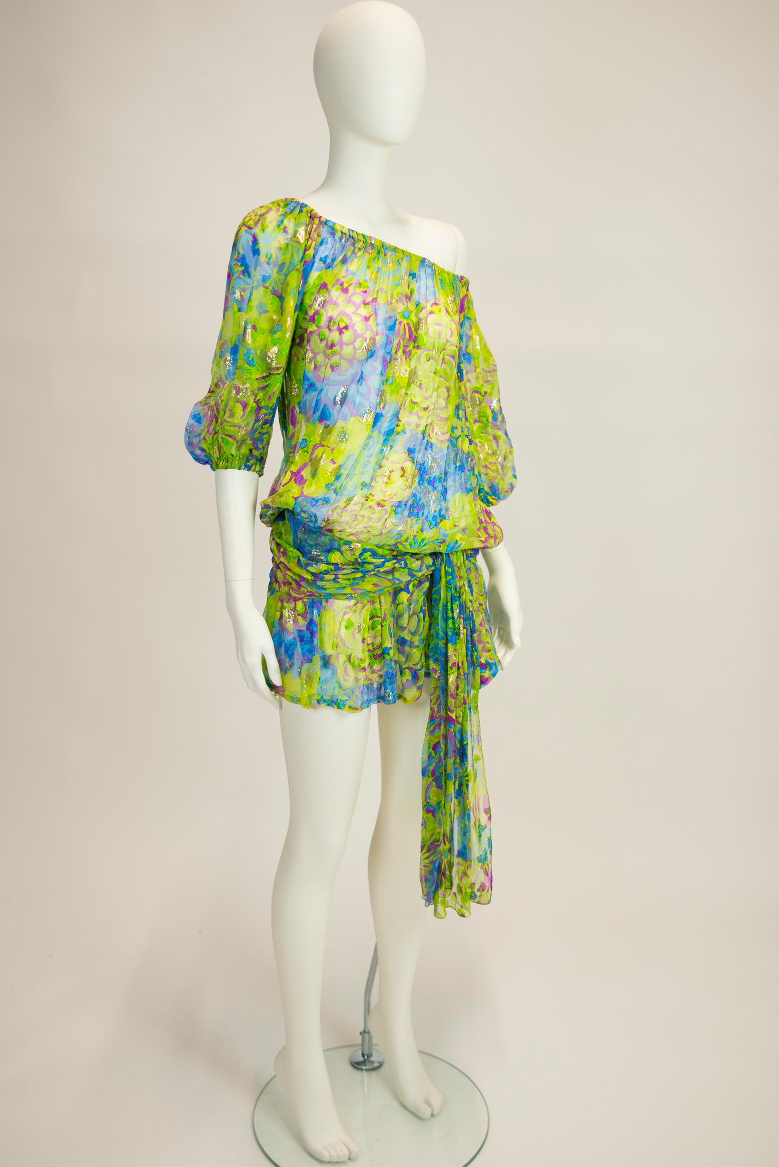 Yves Saint Laurent Runway Floral-Print Silk Chiffon Mini Dress Or Top, SS 1990 10