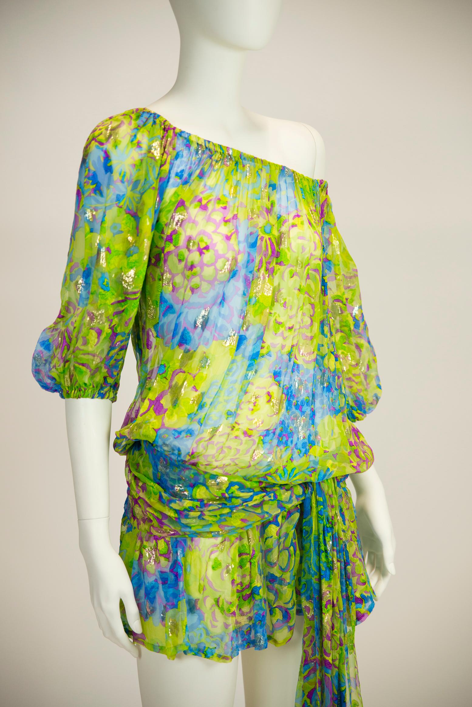 Yves Saint Laurent Runway Floral-Print Silk Chiffon Mini Dress Or Top, SS 1990 11
