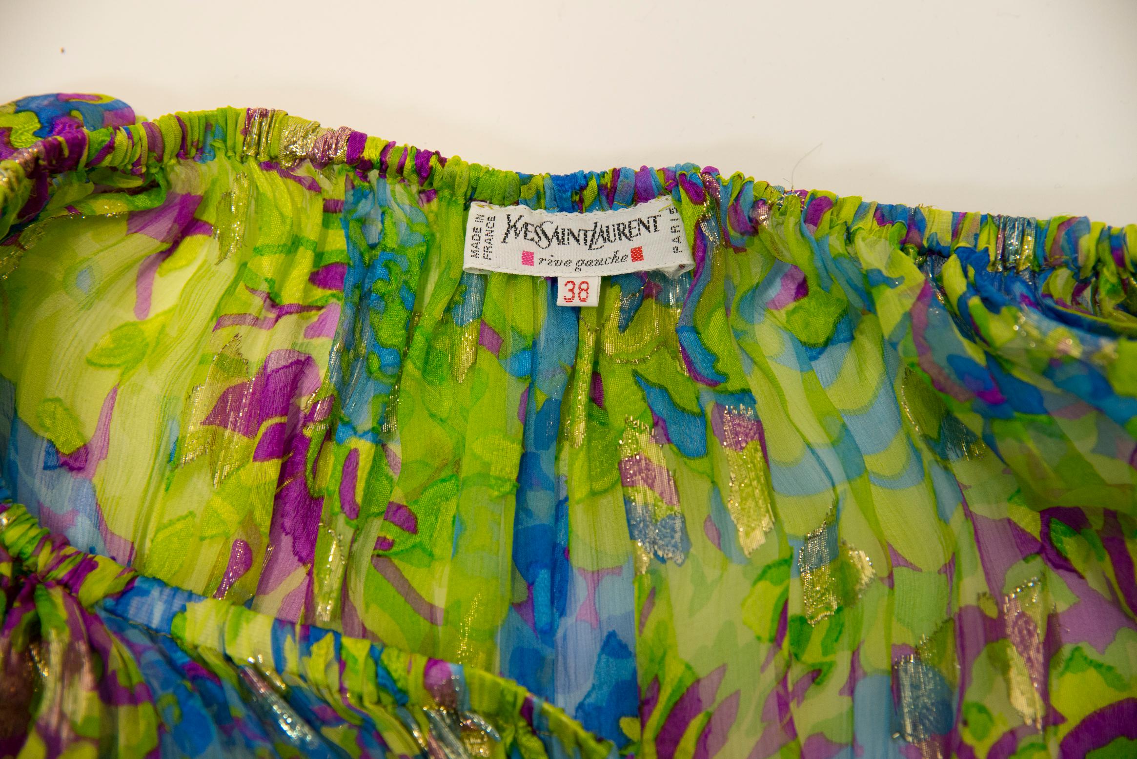 Yves Saint Laurent Runway Floral-Print Silk Chiffon Mini Dress Or Top, SS 1990 14
