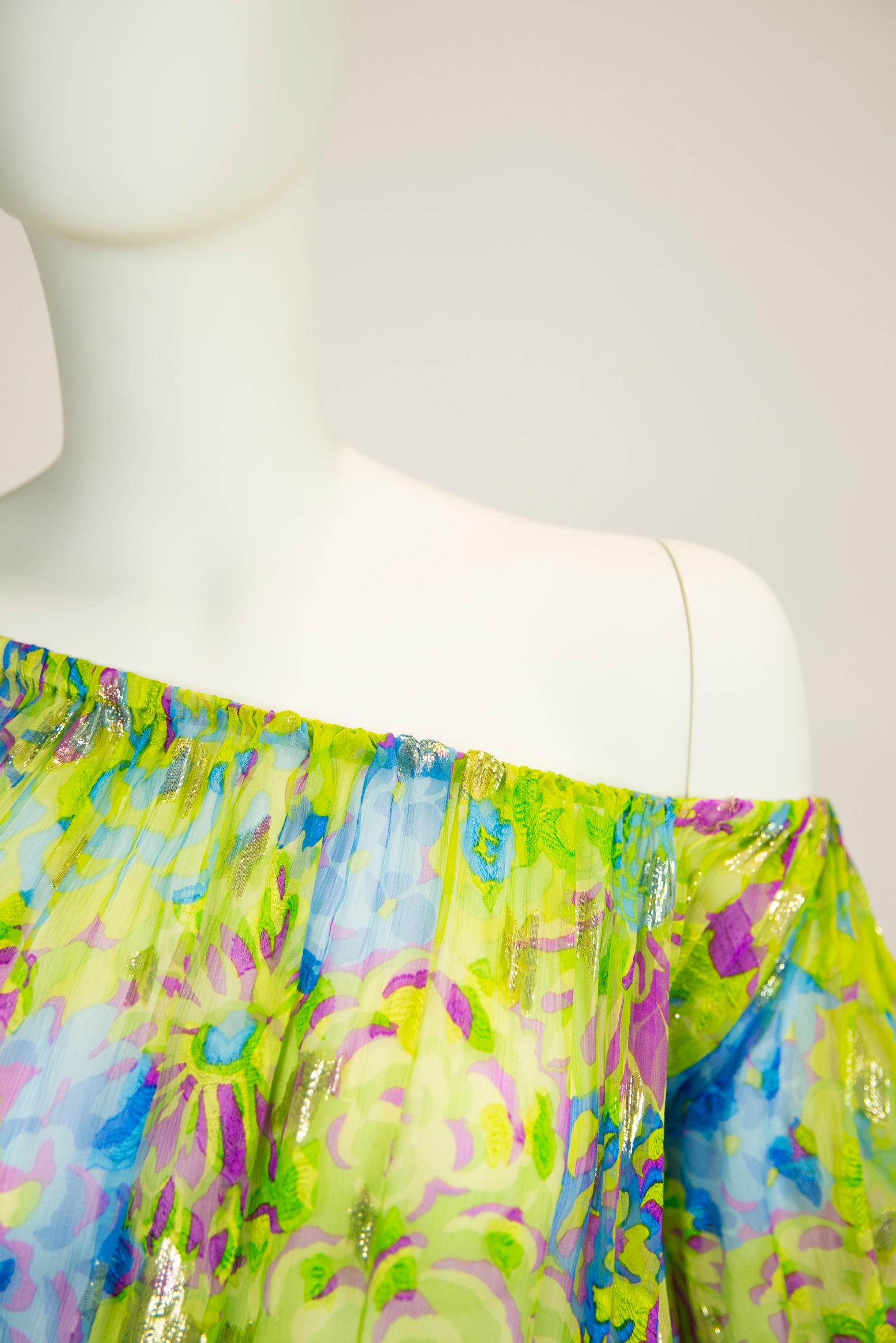 Women's or Men's Yves Saint Laurent Runway Floral-Print Silk Chiffon Mini Dress Or Top, SS 1990