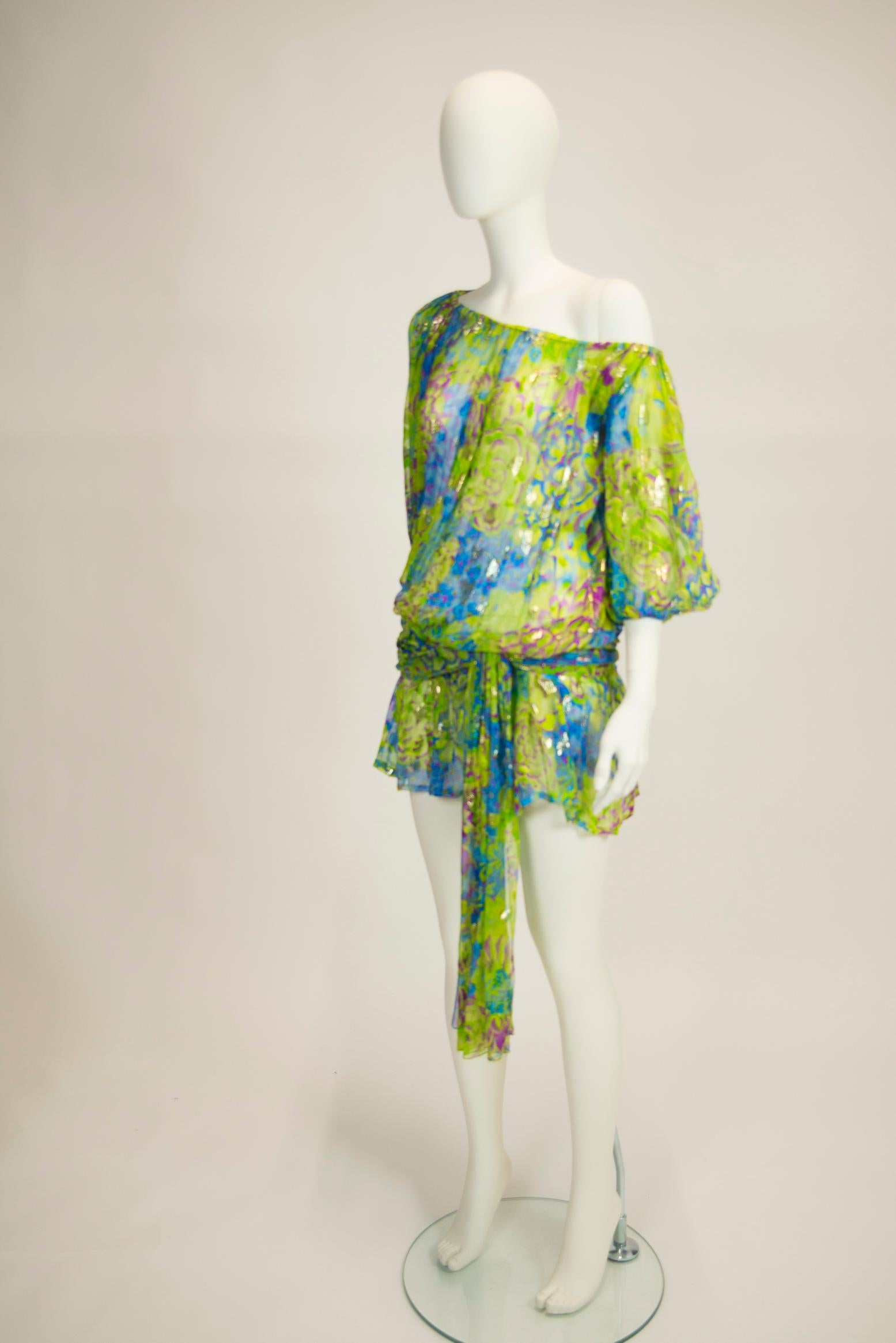 Yves Saint Laurent - Robe courte ou haut en mousseline de soie à imprimé floral, défilé 1990 1
