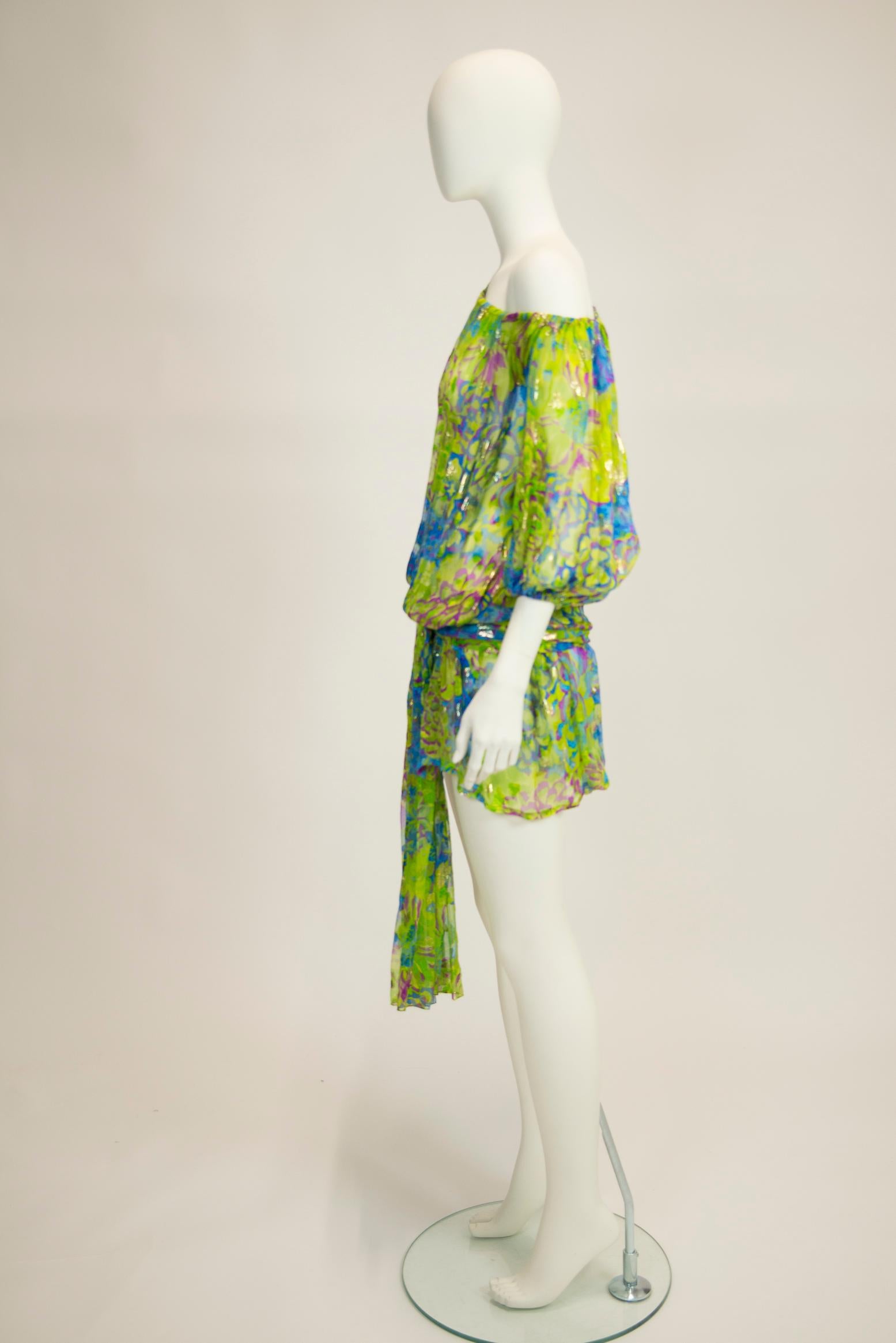 Yves Saint Laurent Runway Floral-Print Silk Chiffon Mini Dress Or Top, SS 1990 3