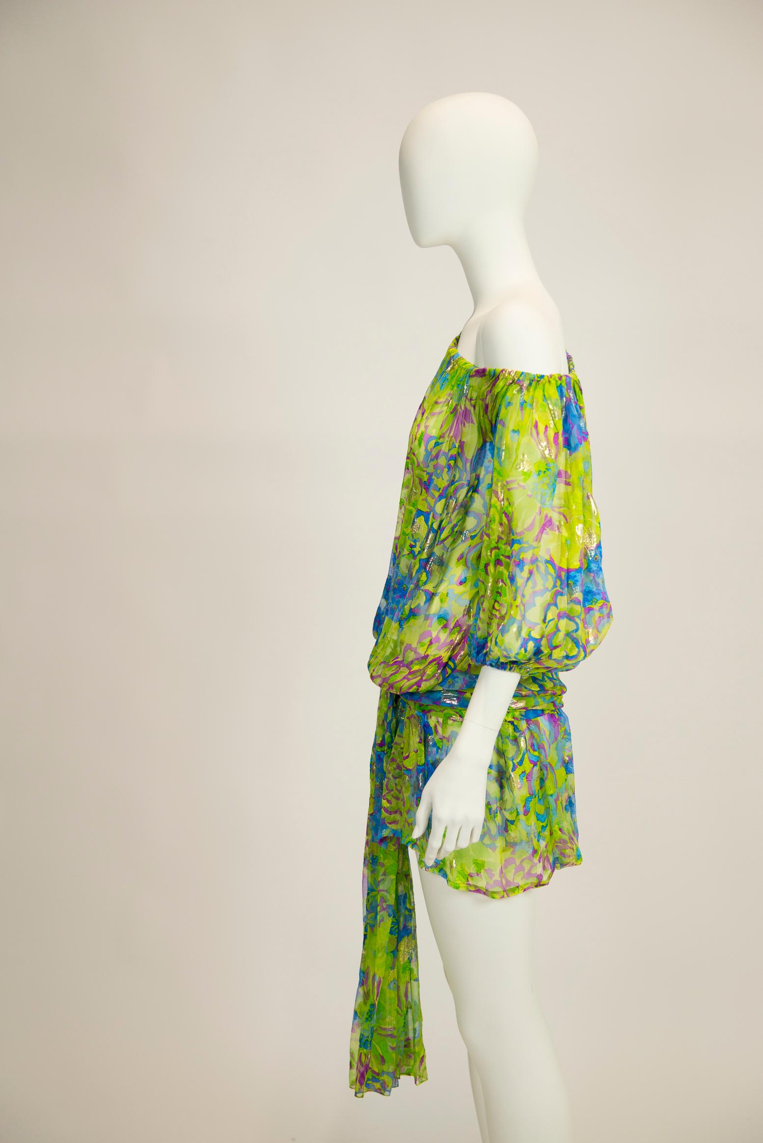 Yves Saint Laurent Runway Floral-Print Silk Chiffon Mini Dress Or Top, SS 1990 4