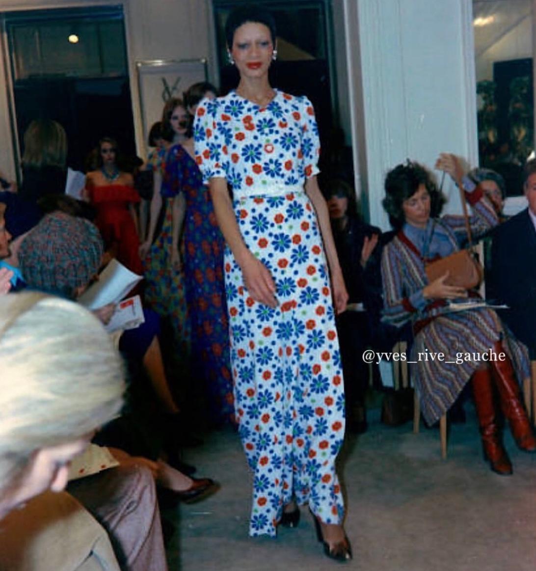 Women's or Men's Yves Saint Laurent Runway Floral-Print Silk-Chiffon Shirt Blouse, SS1974 For Sale