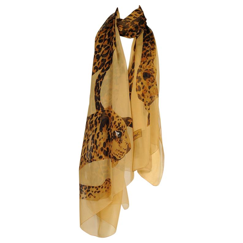 Yves Saint Laurent Runway Leopard Silk Chiffon Shawl Scarf, Fall-Winter 1986 