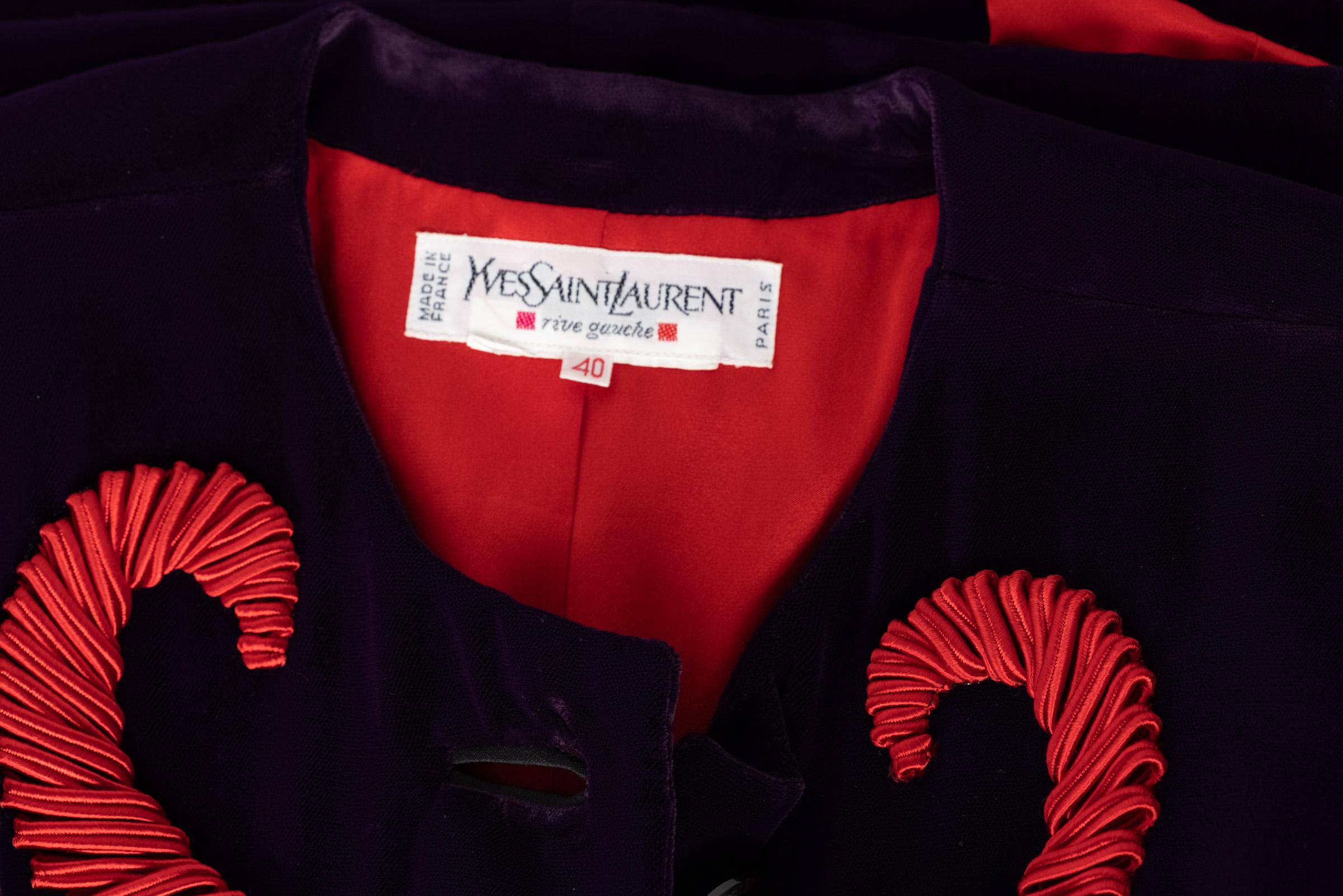 Yves saint Laurent Runway Purple Velvet Embroidered Jacket  YSL 1989 For Sale 6