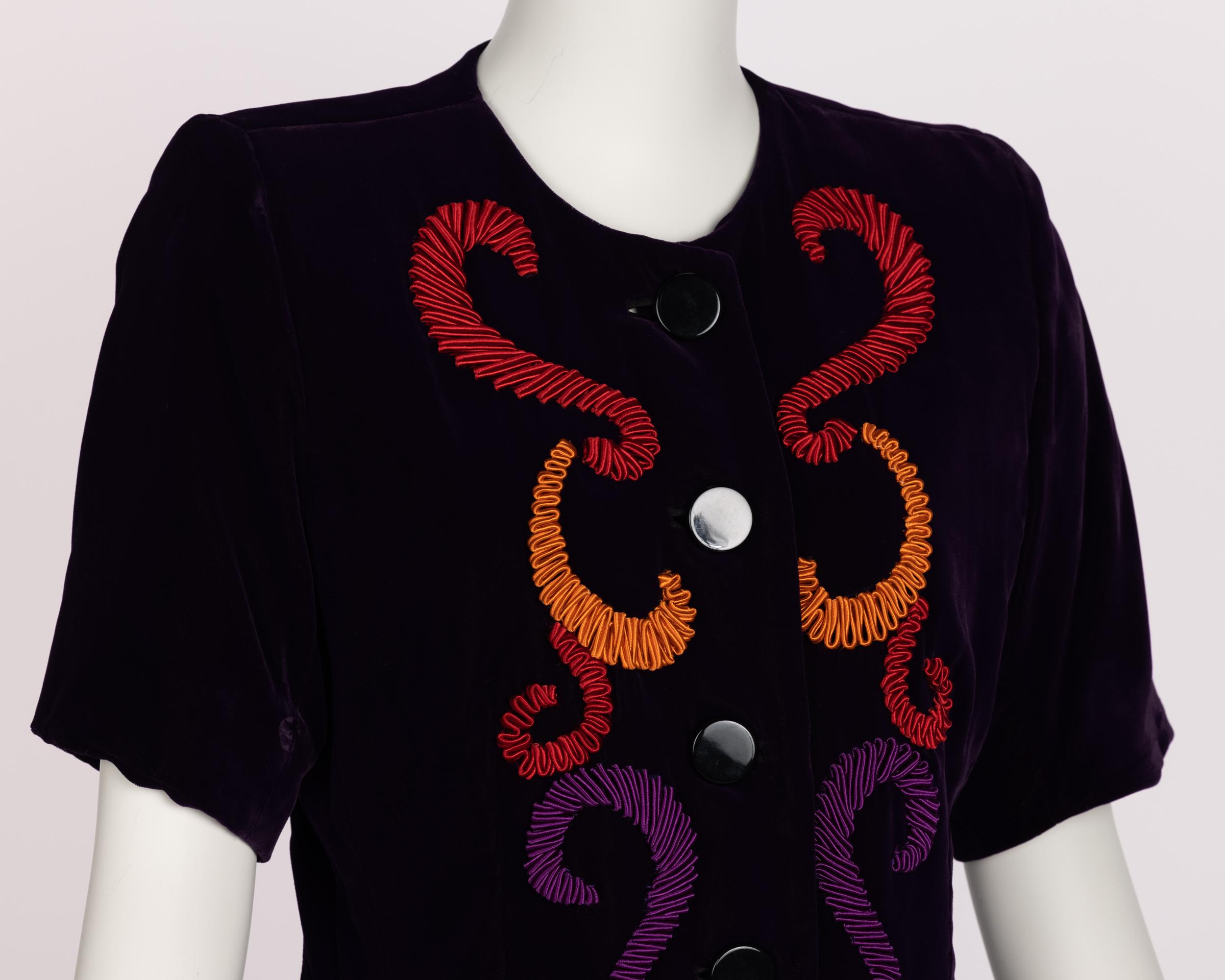 Women's Yves saint Laurent Runway Purple Velvet Embroidered Jacket  YSL 1989 For Sale