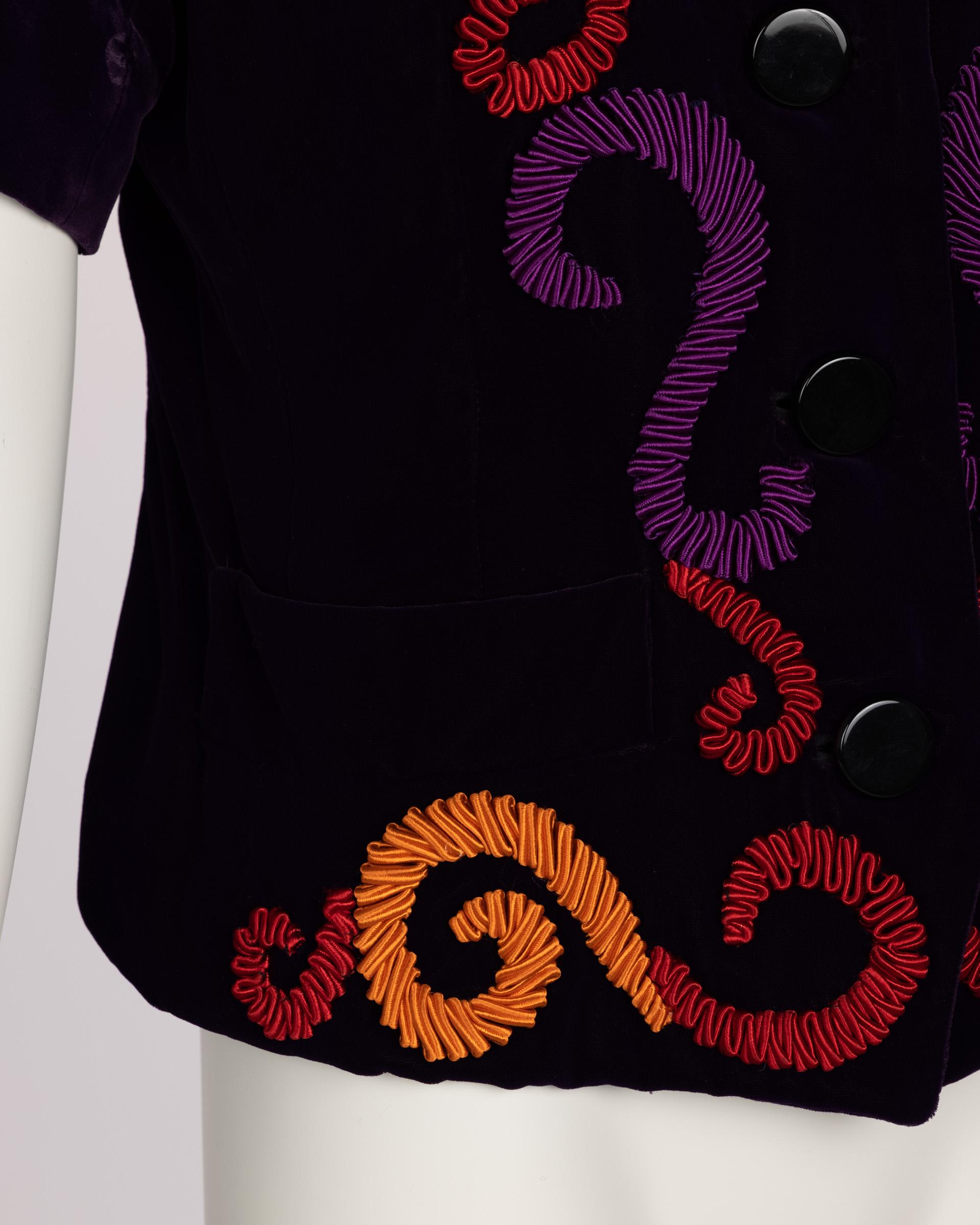 Yves saint Laurent Runway Purple Velvet Embroidered Jacket  YSL 1989 For Sale 1