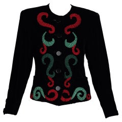 Vintage Yves saint Laurent Runway Velvet Red & Green Embroidered Jacket, 1989